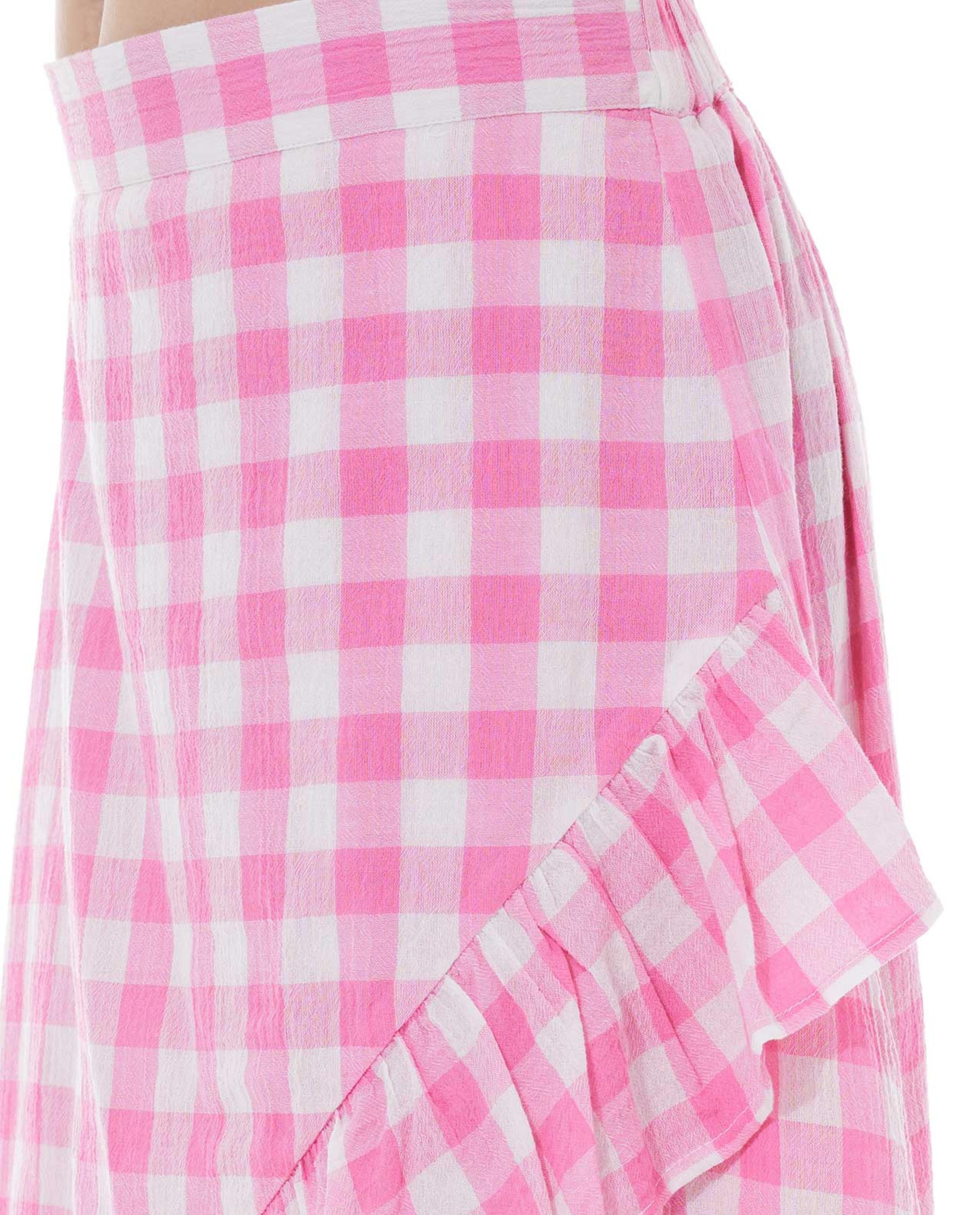 Checkered Skirt with Elastic Waist