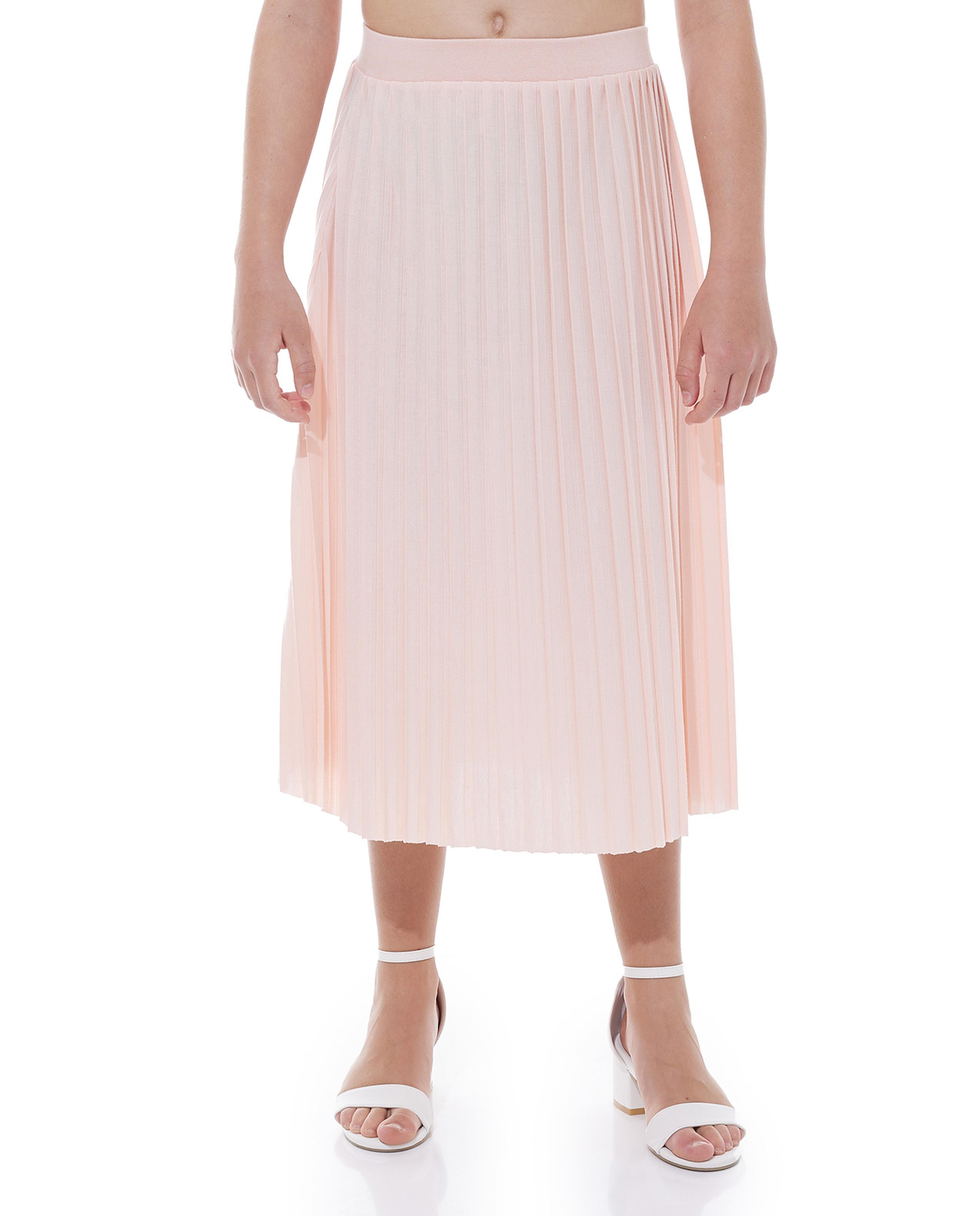 Solid Pleated  Skirt with Elastic Waist