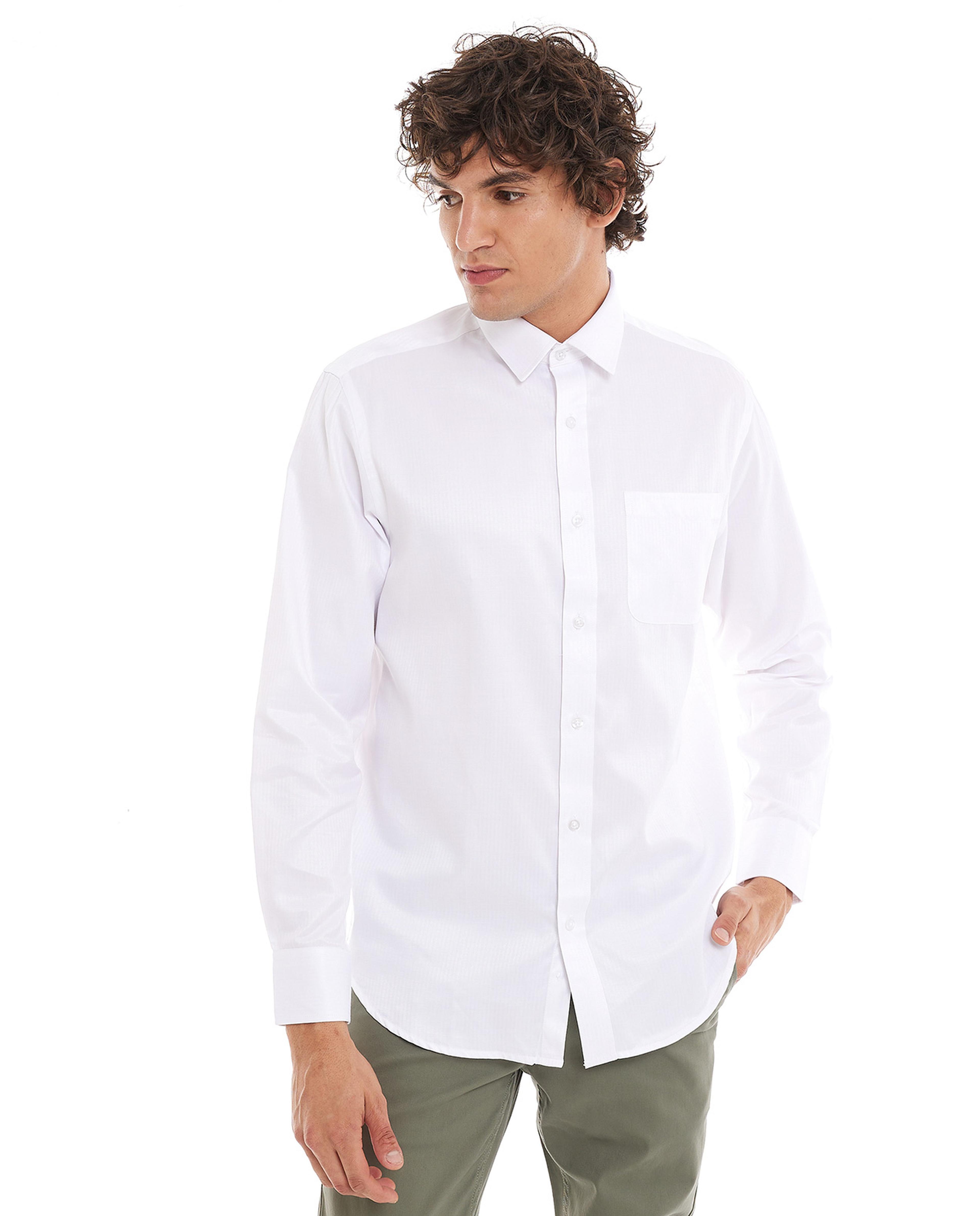 Solid Shirt with Classic Collar and Long Sleeves