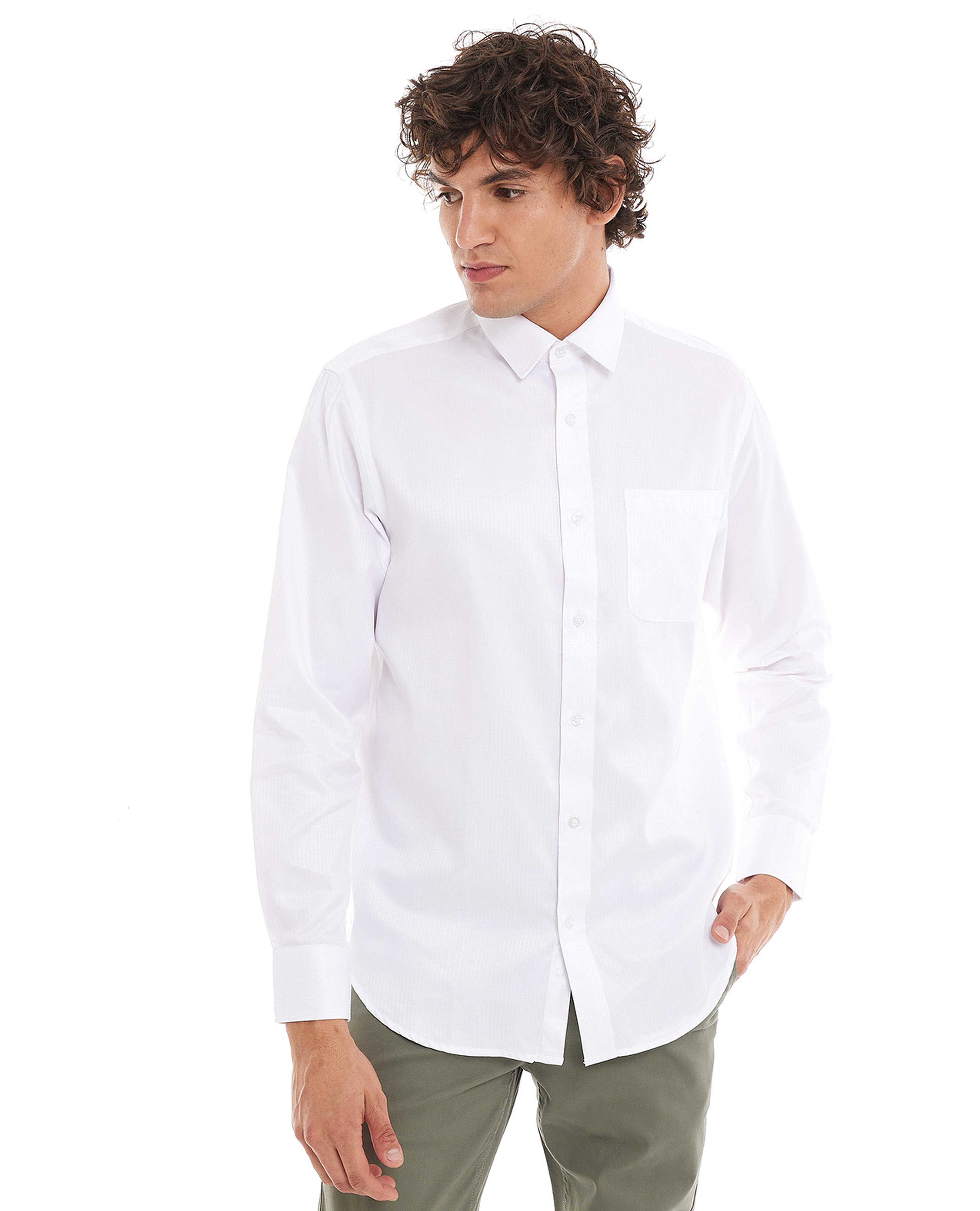 Solid Shirt with Classic Collar and Long Sleeves