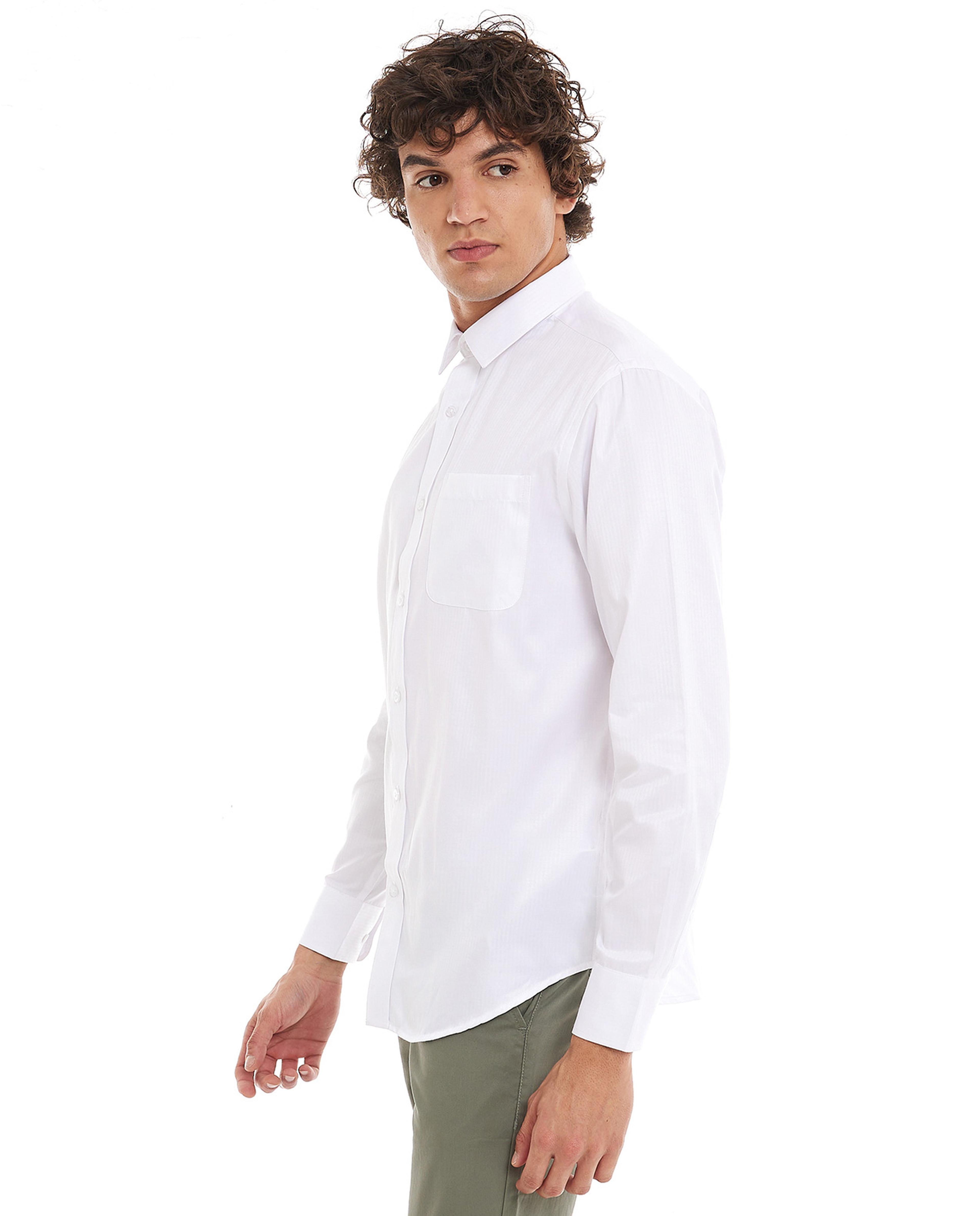 Solid Shirt with Classic Collar and Long Sleeves