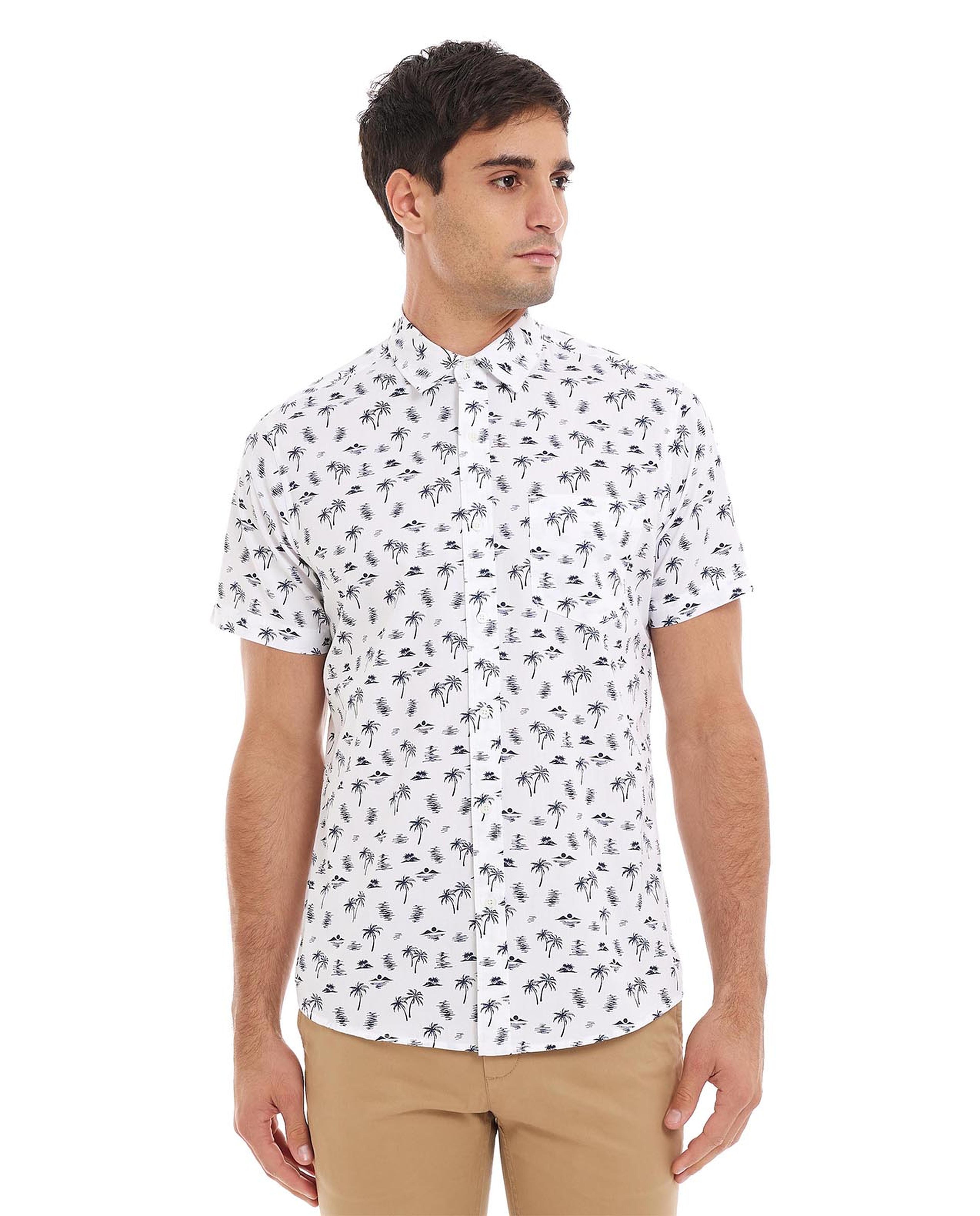 Printed Shirt with Classic Collar and Short Sleeves