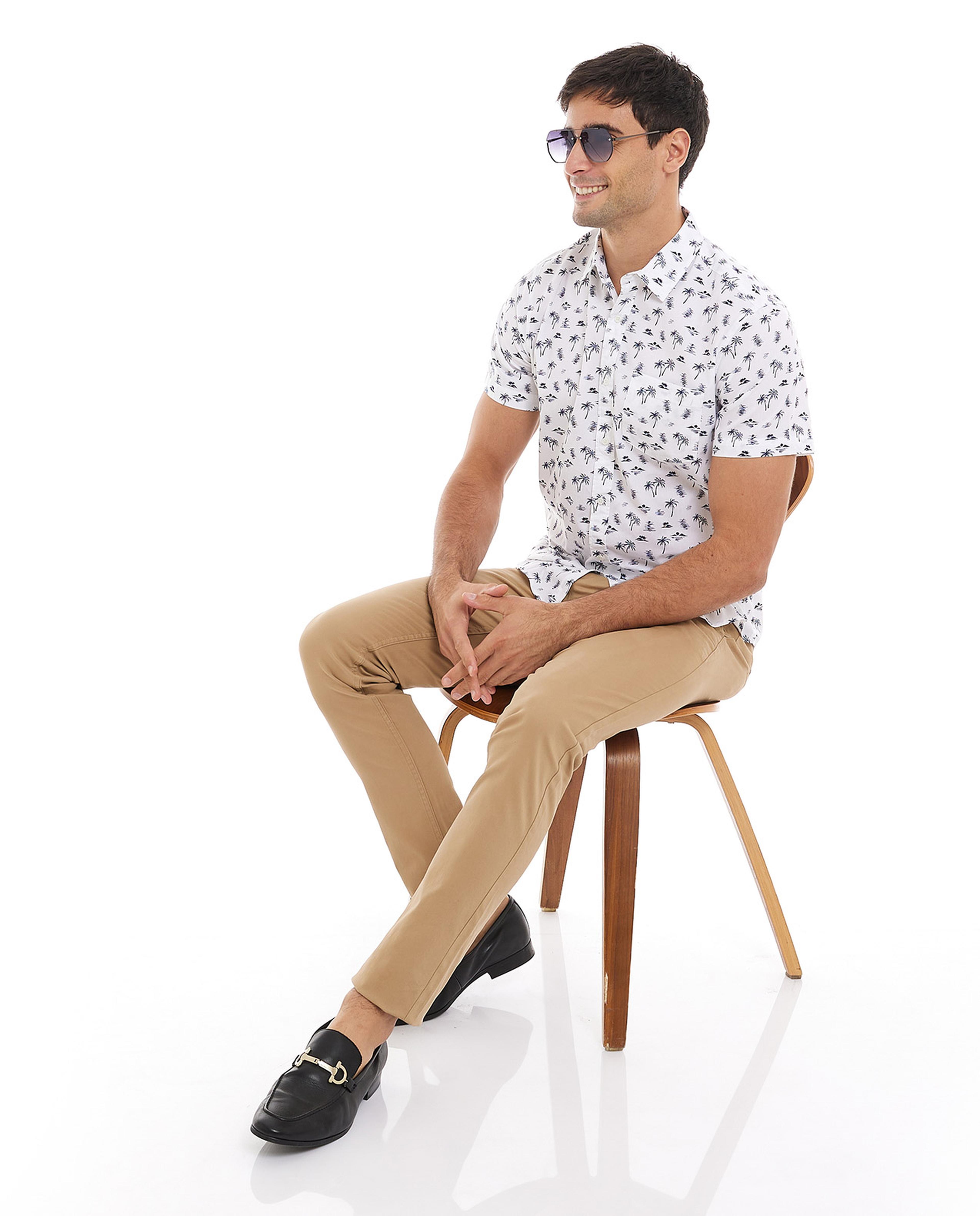 Printed Shirt with Classic Collar and Short Sleeves