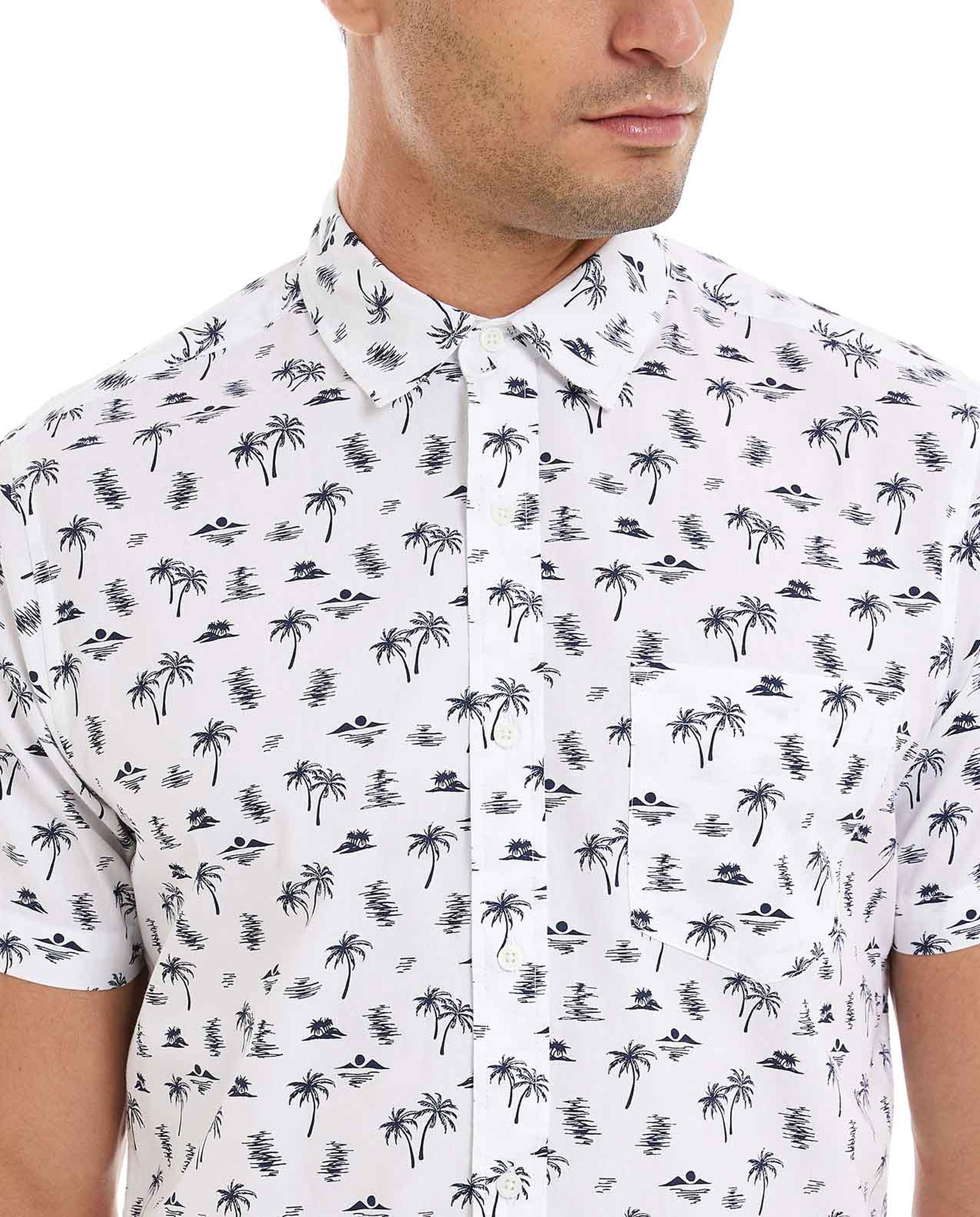 Printed Shirt with Classic Collar and Short Sleeves