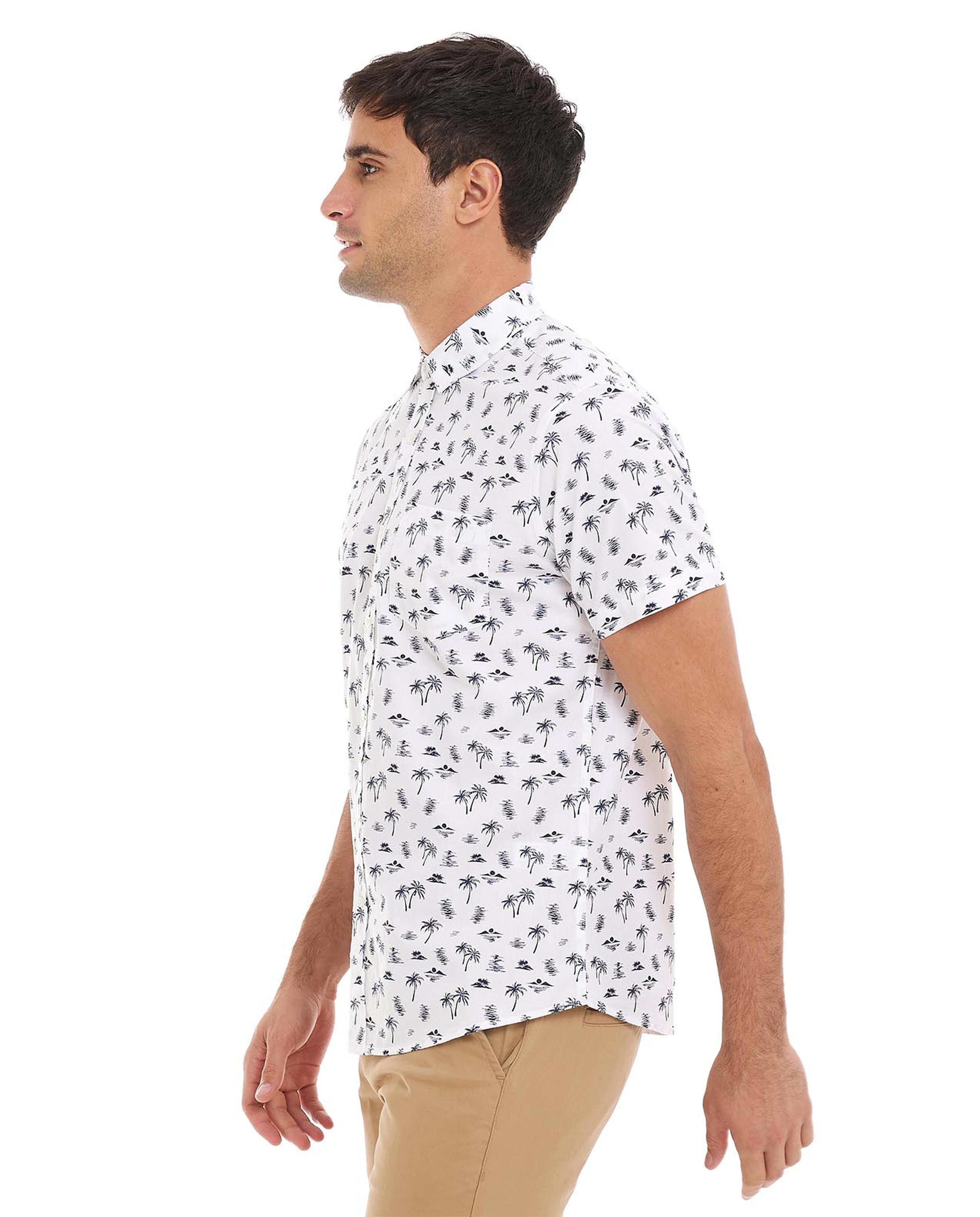 Printed Shirt with Classic Collar and Short Sleeves