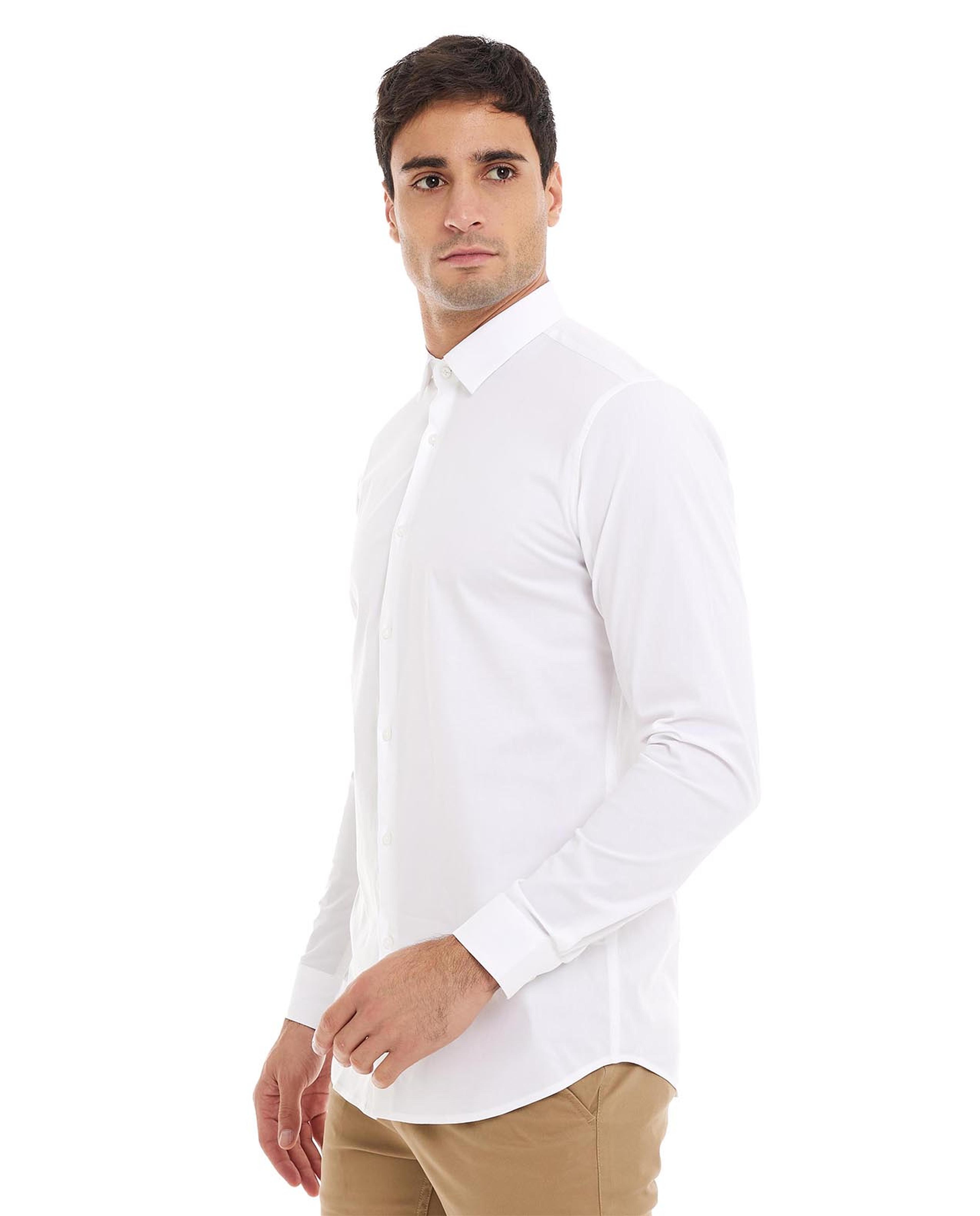 Solid Shirt with Classic Collar and Long Sleeves