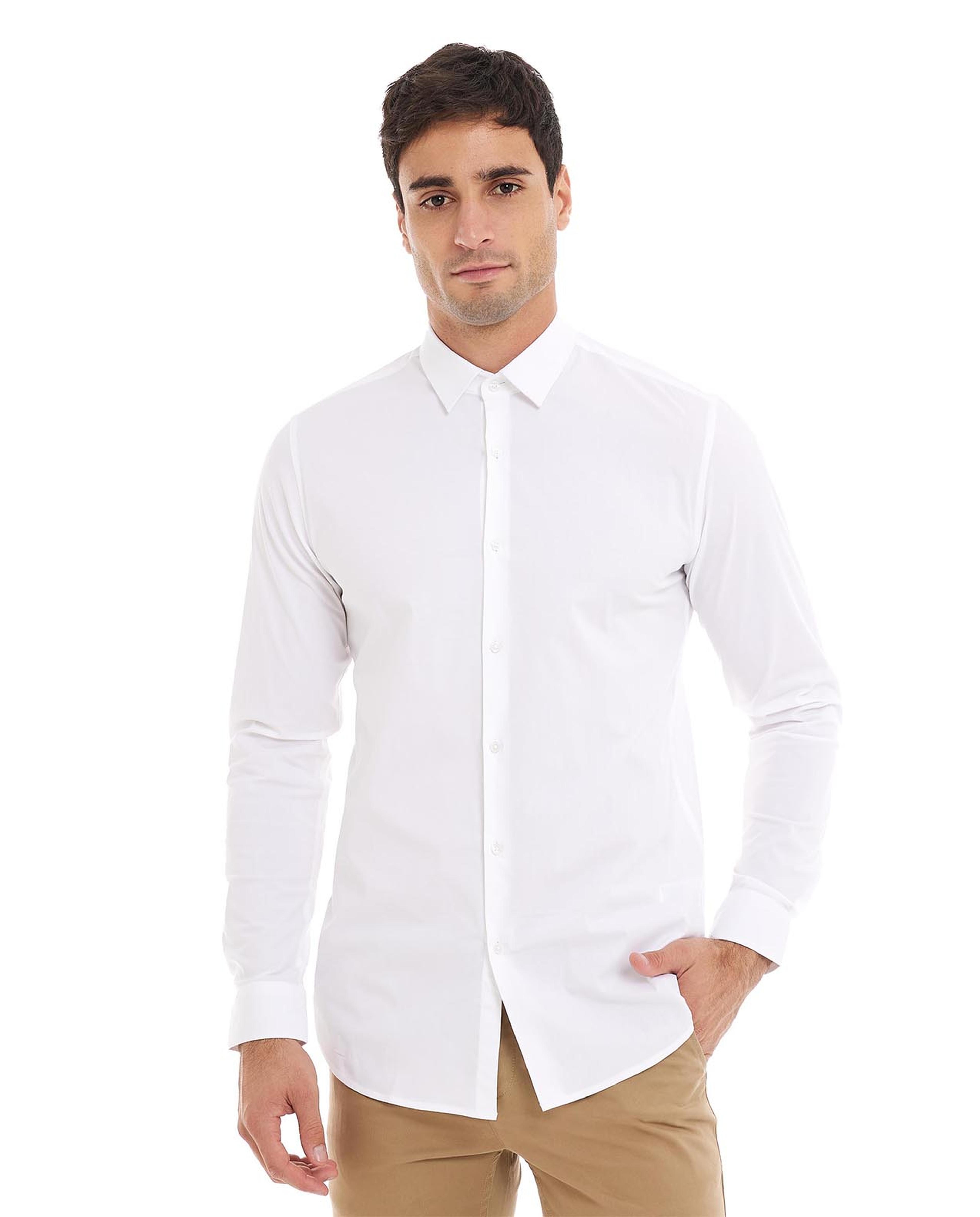 Solid Shirt with Classic Collar and Long Sleeves