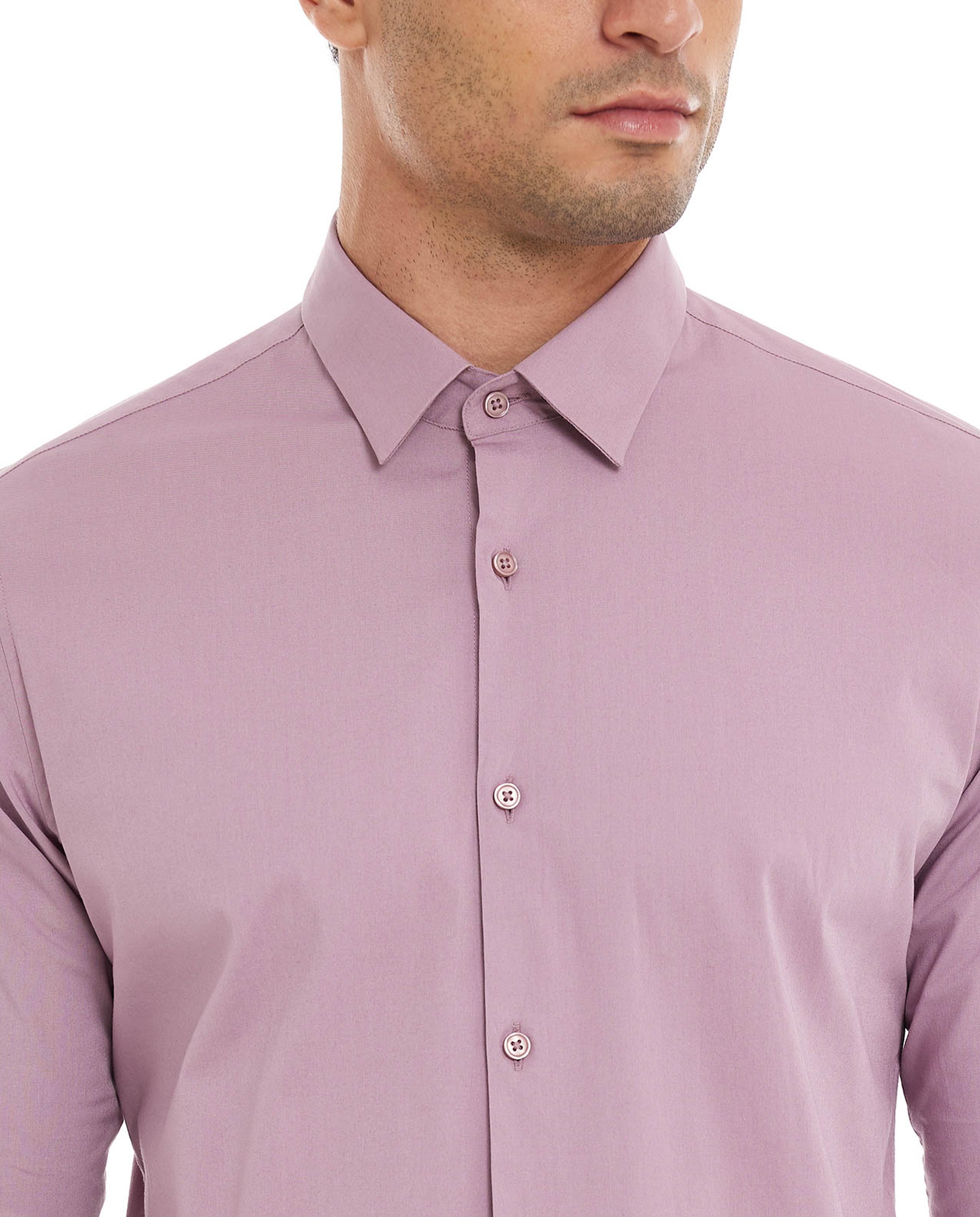 Solid Shirt with Classic Collar and Long Sleeves