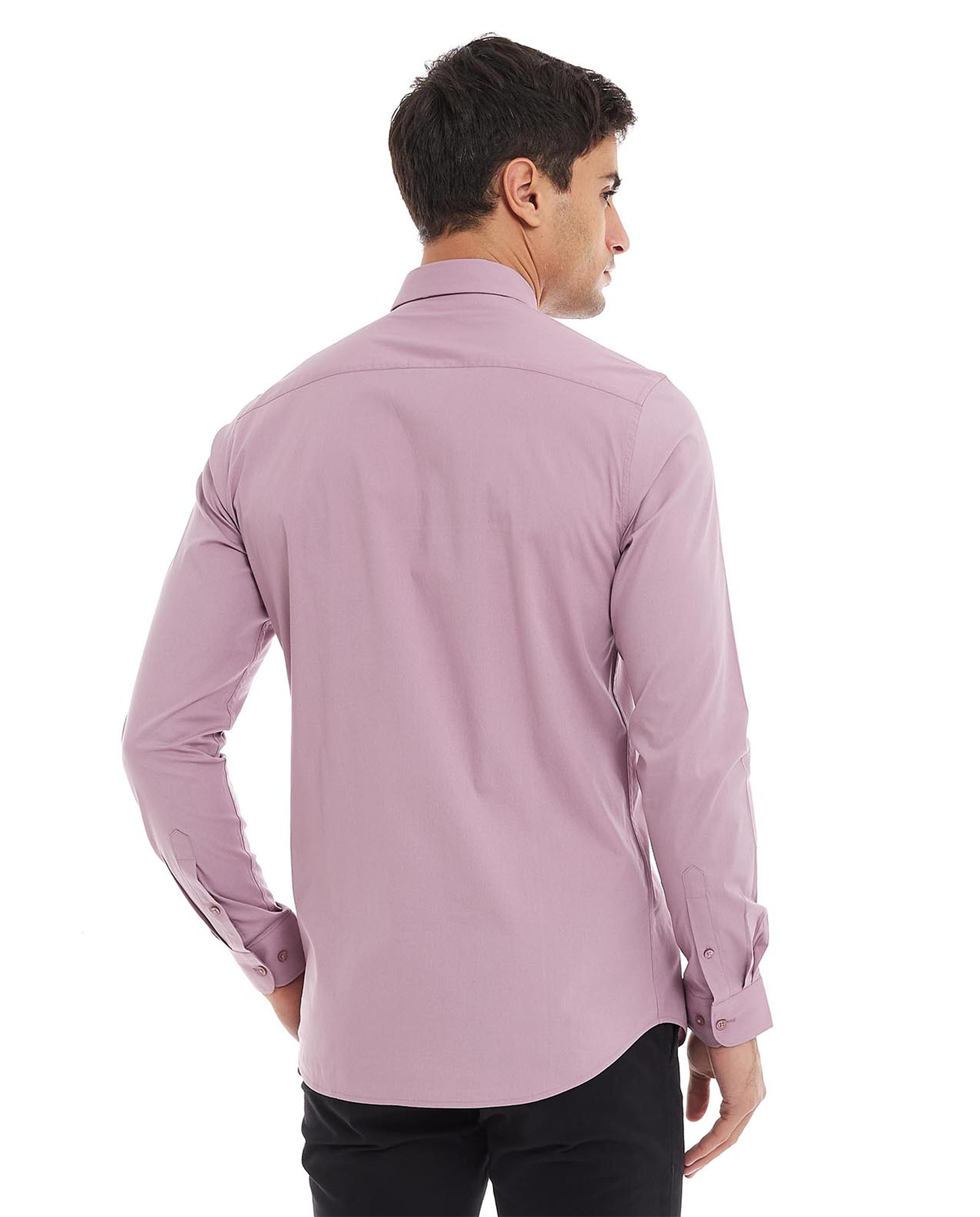 Solid Shirt with Classic Collar and Long Sleeves