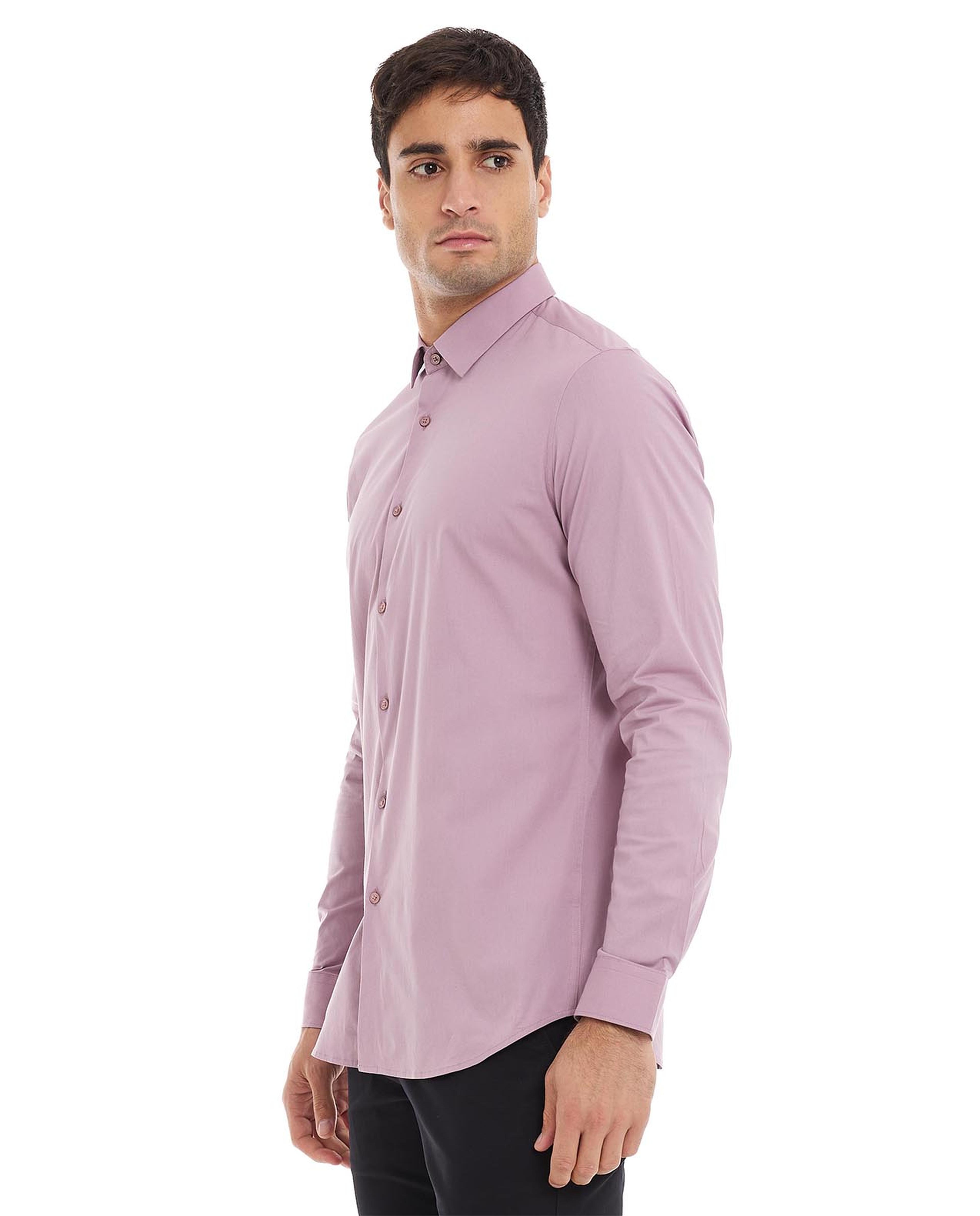 Solid Shirt with Classic Collar and Long Sleeves