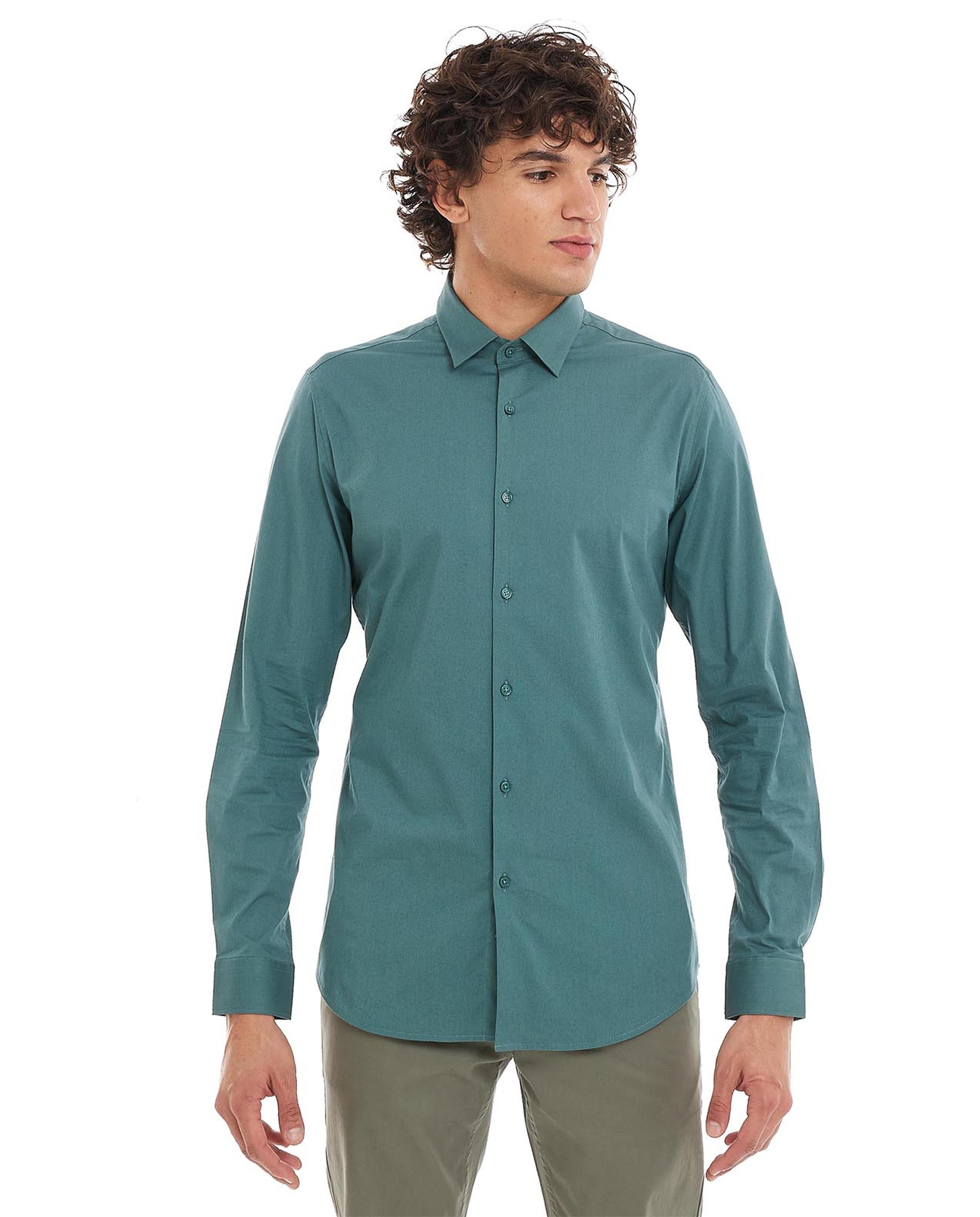 Solid Shirt with Classic Collar and Long Sleeves