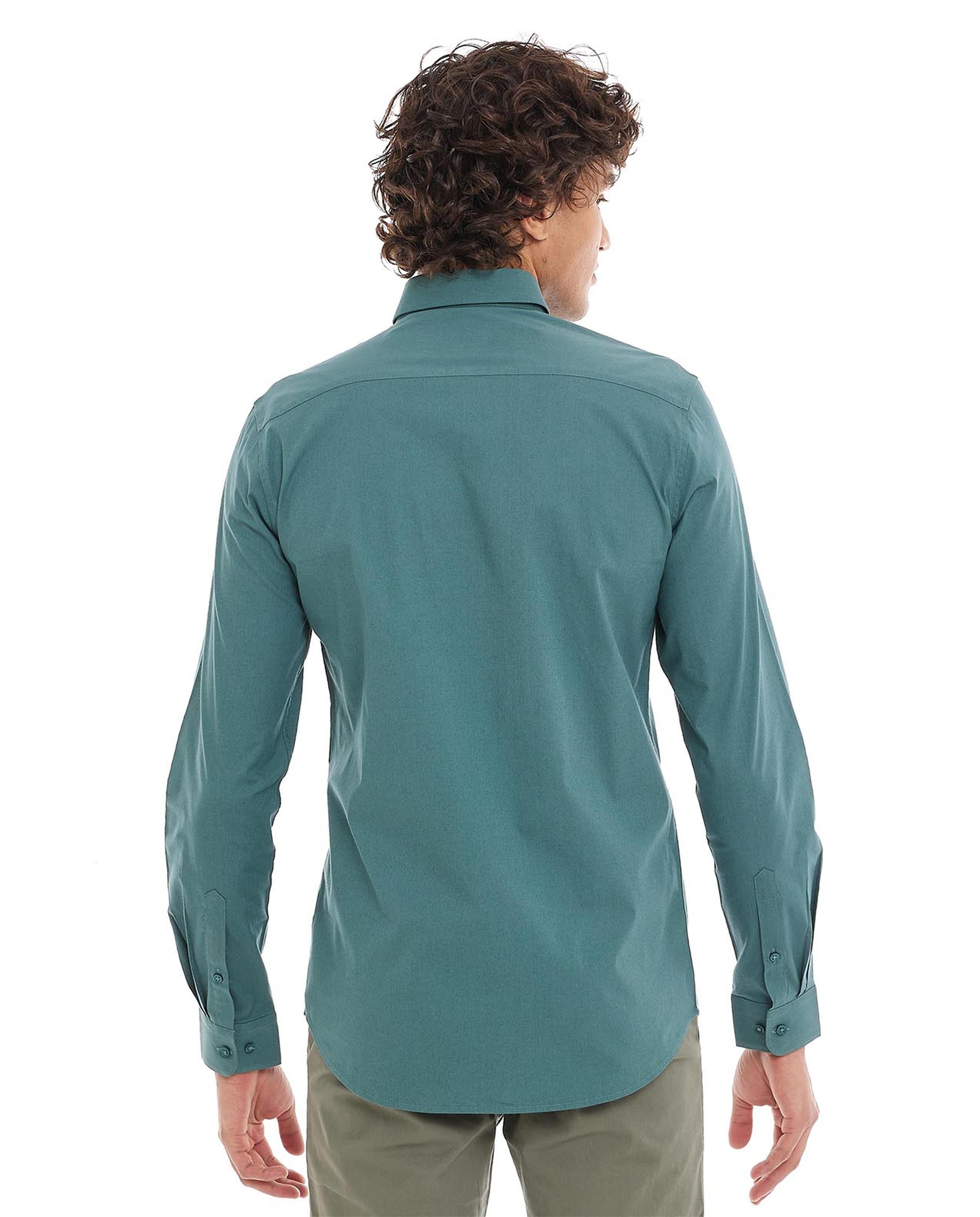 Solid Shirt with Classic Collar and Long Sleeves