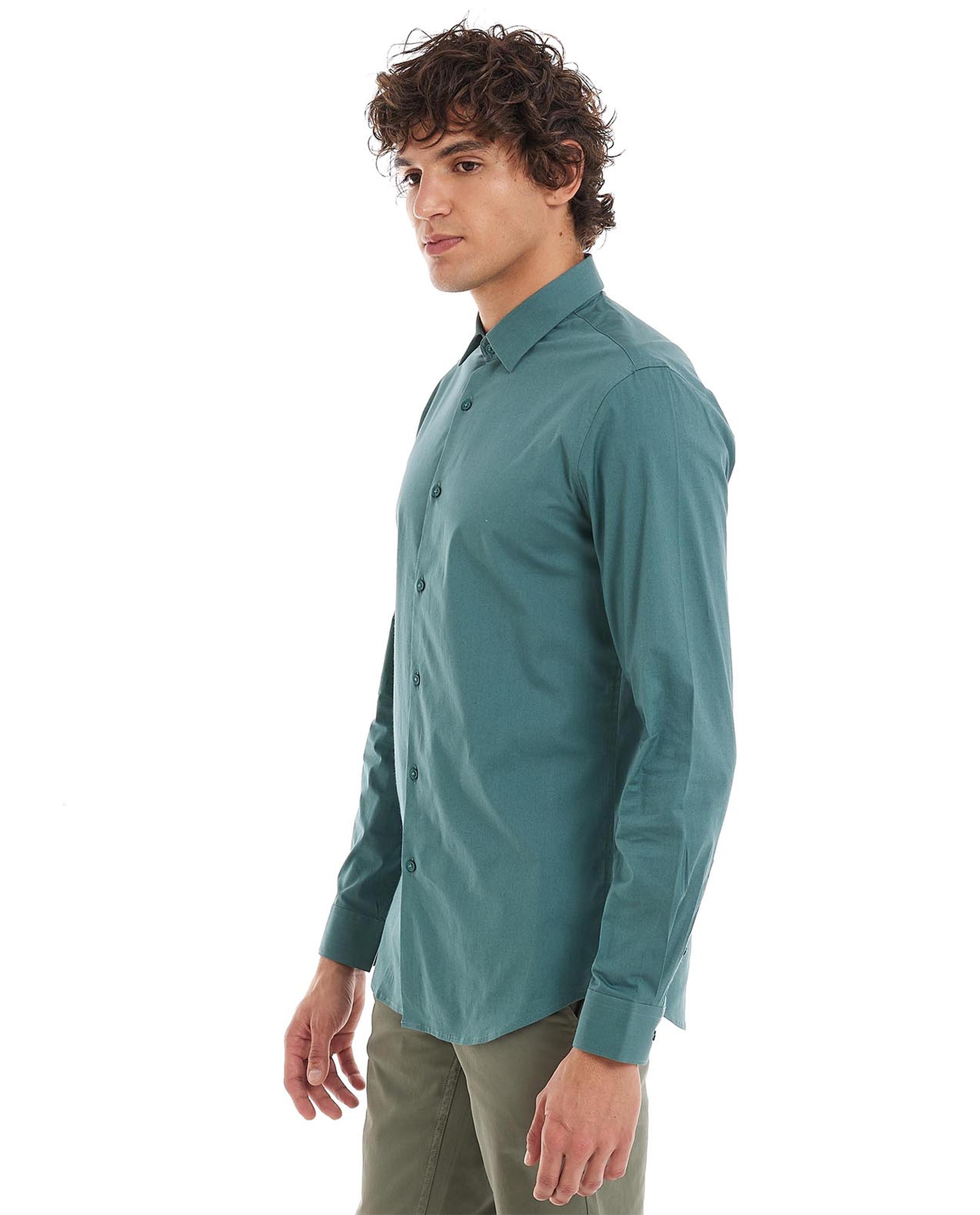 Solid Shirt with Classic Collar and Long Sleeves