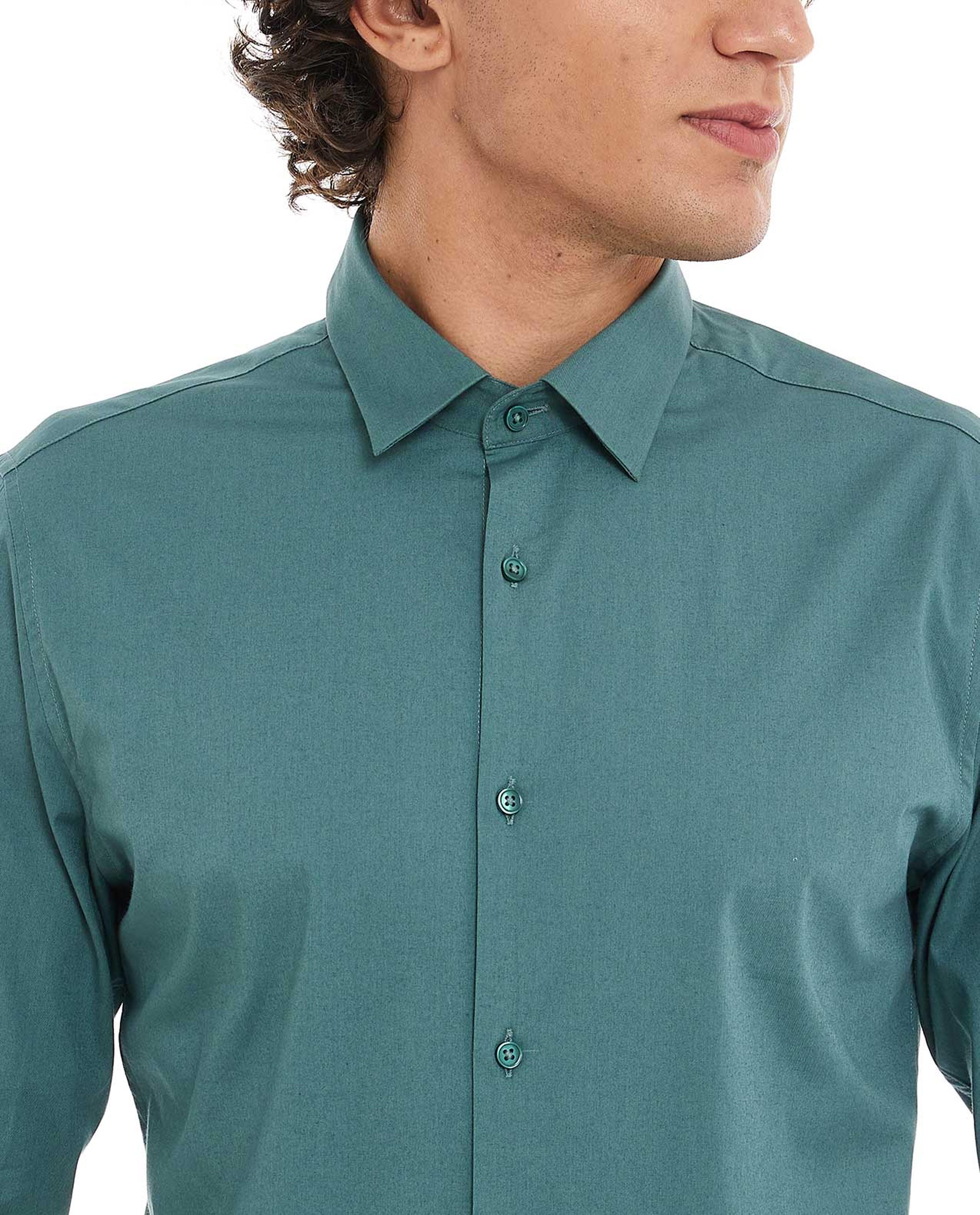 Solid Shirt with Classic Collar and Long Sleeves