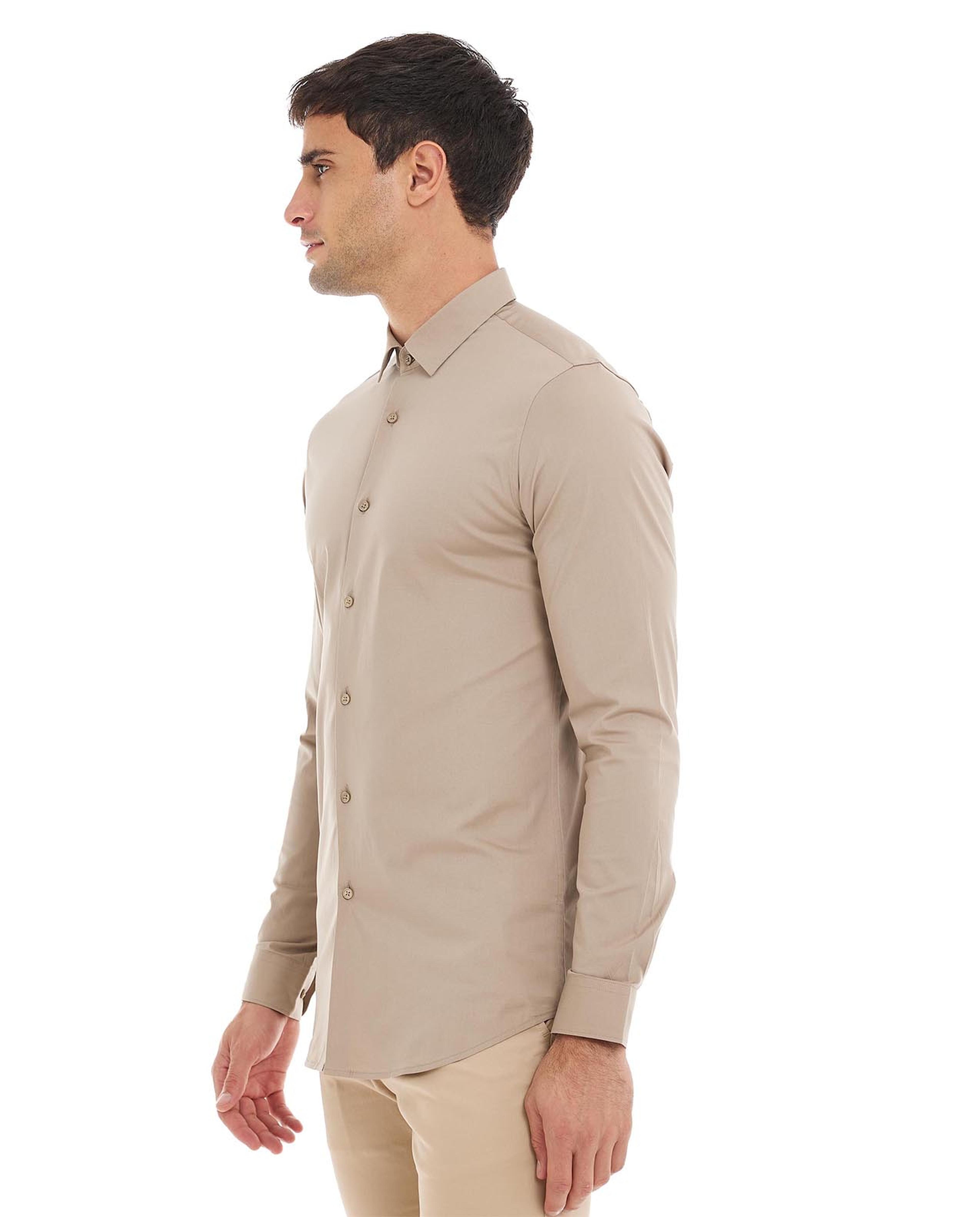 Solid Shirt with Classic Collar and Long Sleeves