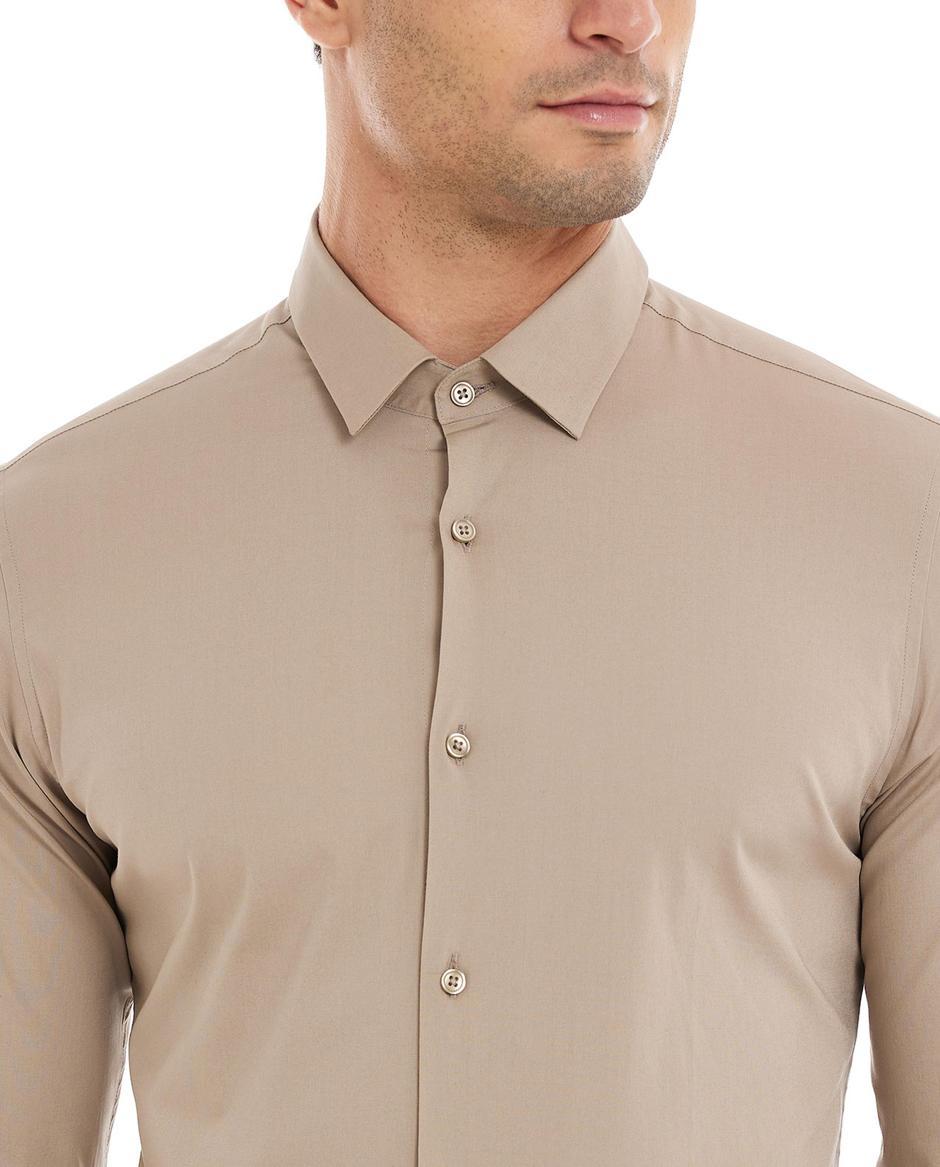 Solid Shirt with Classic Collar and Long Sleeves