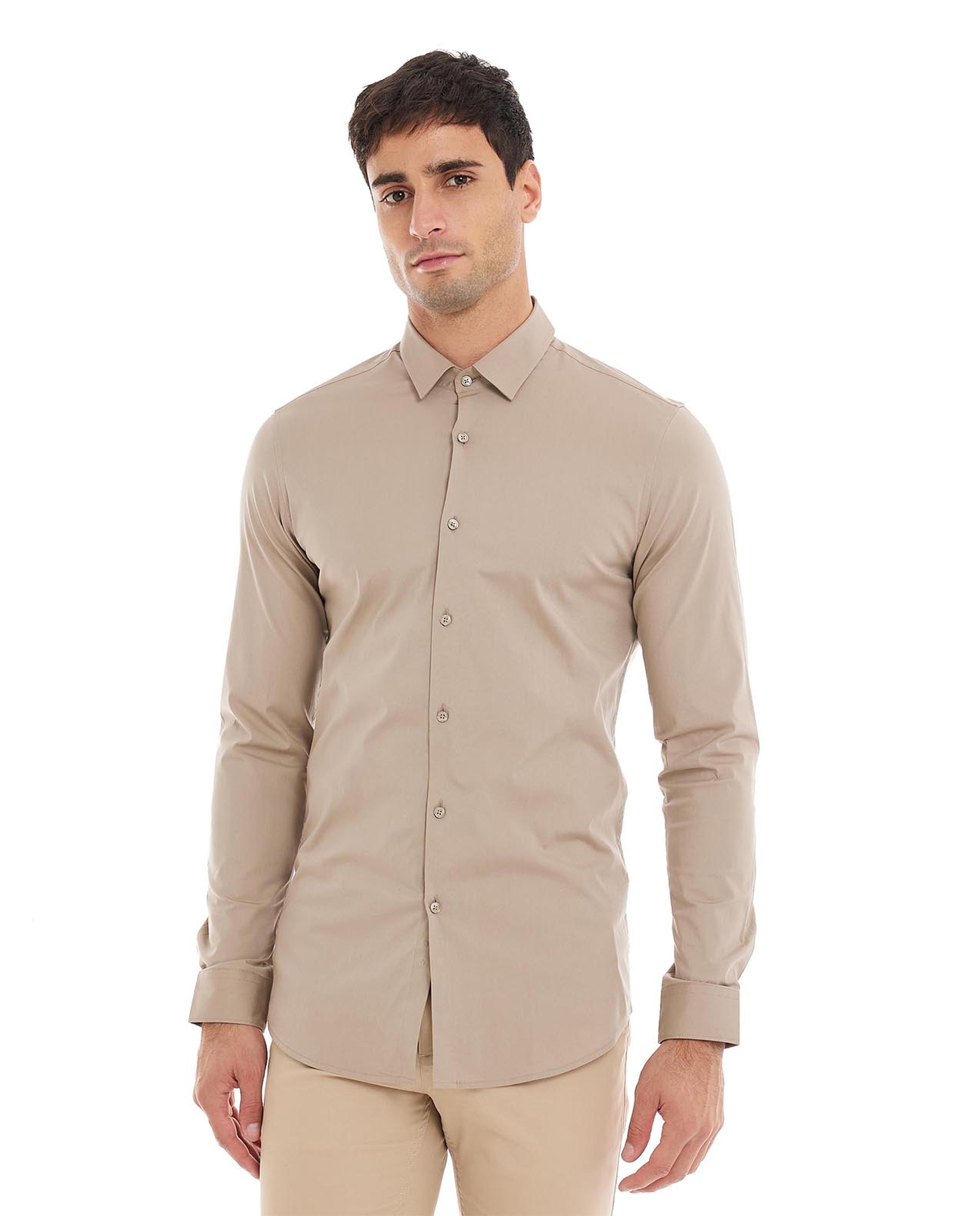 Solid Shirt with Classic Collar and Long Sleeves