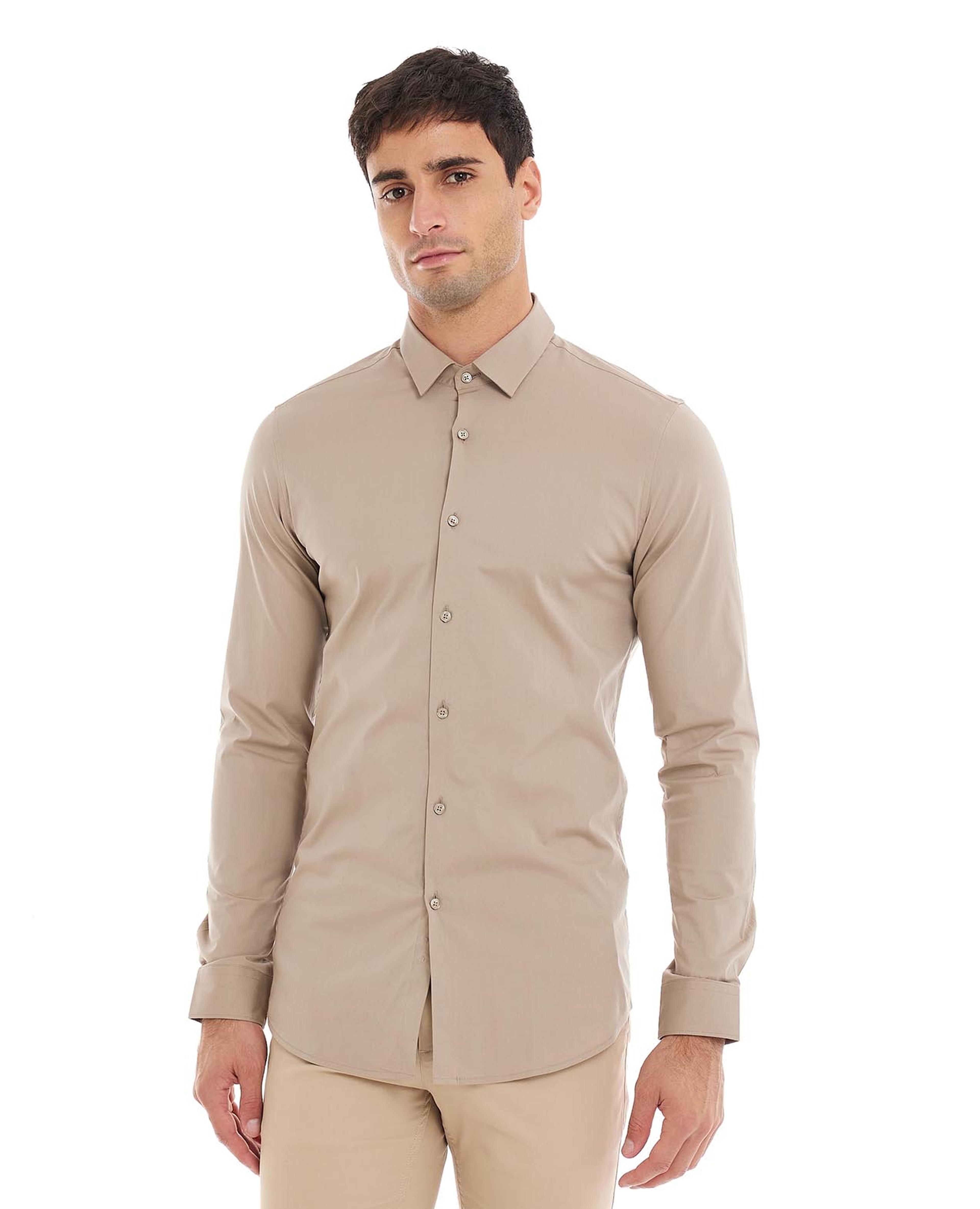 Solid Shirt with Classic Collar and Long Sleeves