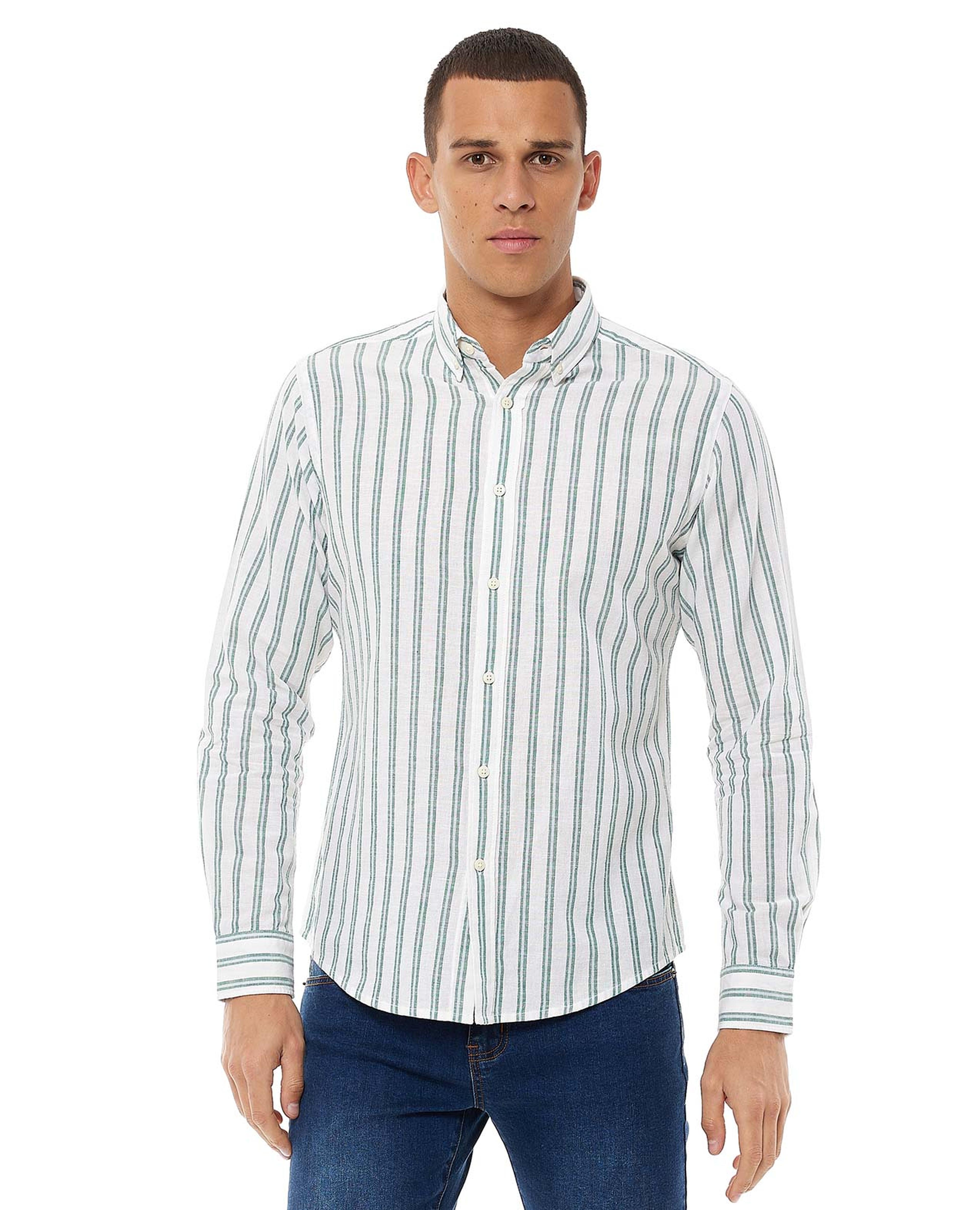 Striped Shirt with Button-Down Collar and Long Sleeves