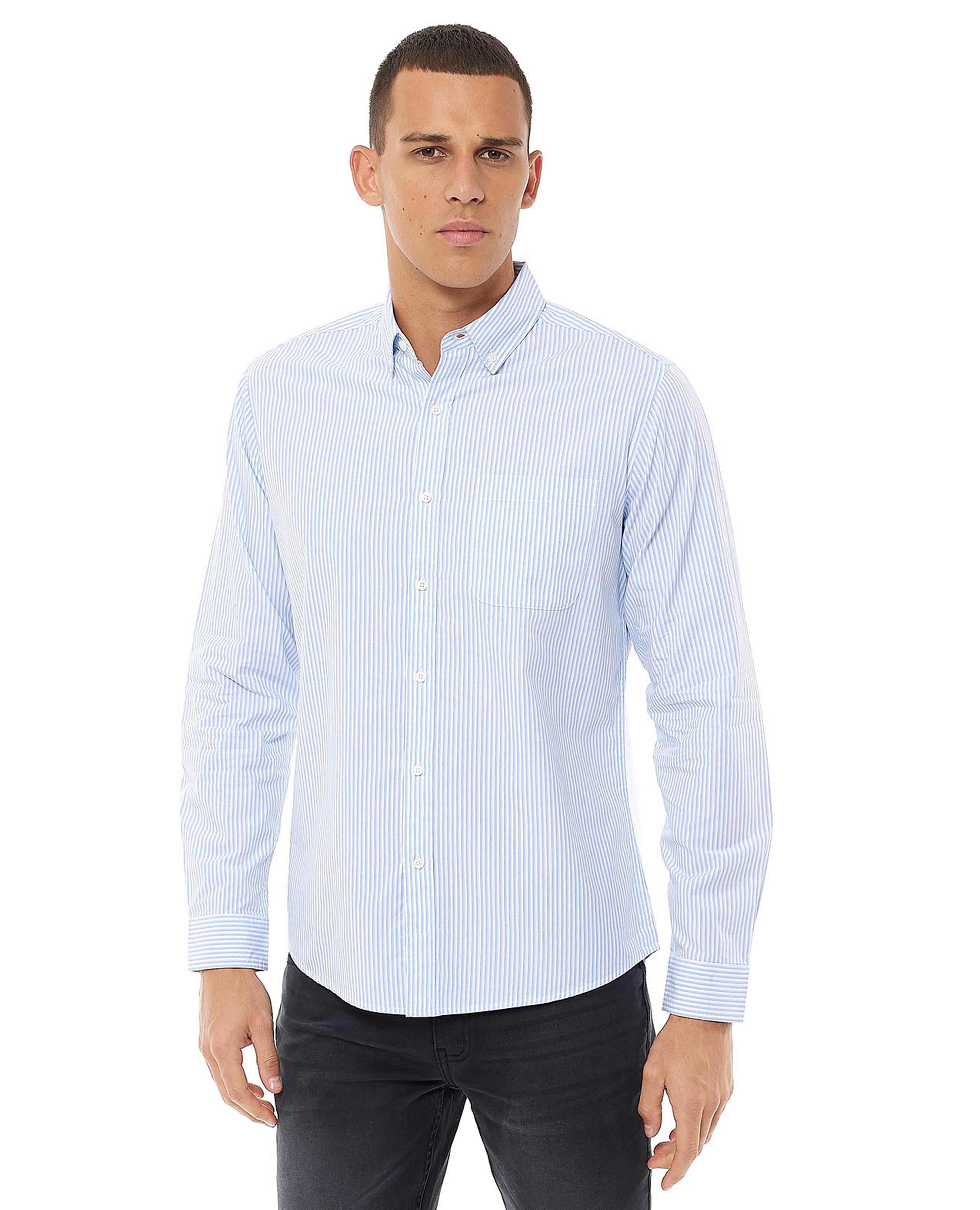 Striped Shirt with Button-Down Collar and Long Sleeves