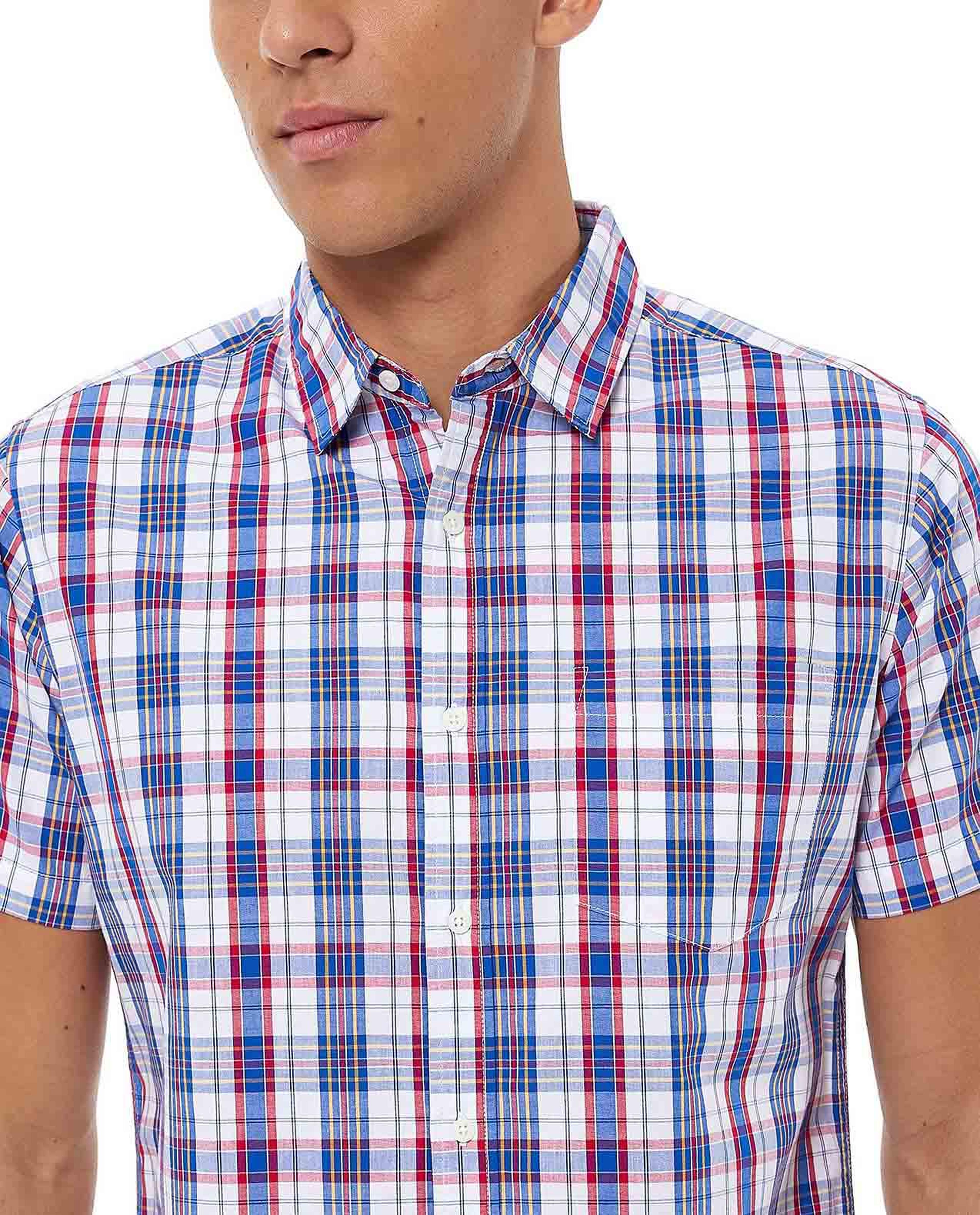 Plaid Shirt with Classic Collar and Short Sleeves