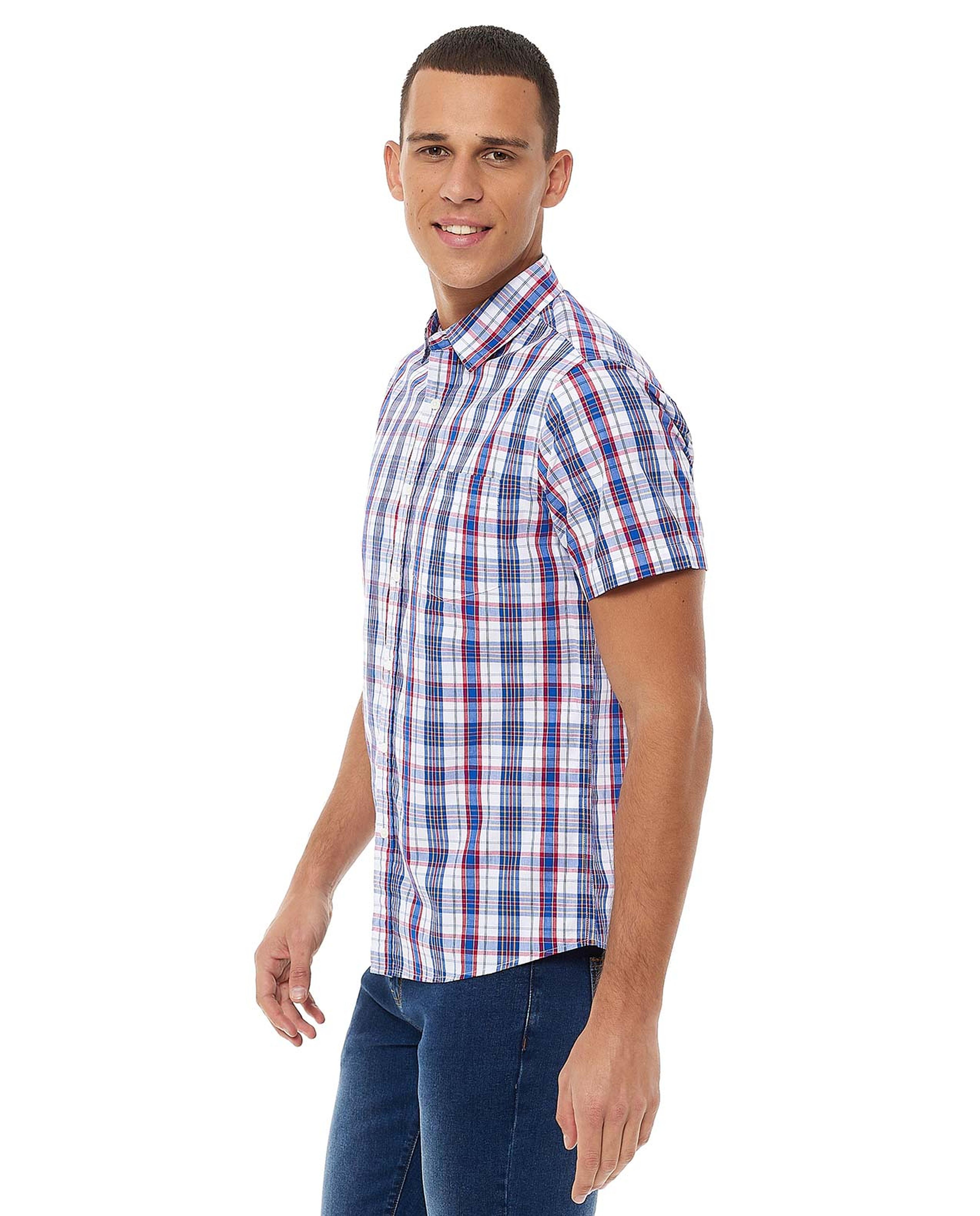 Plaid Shirt with Classic Collar and Short Sleeves