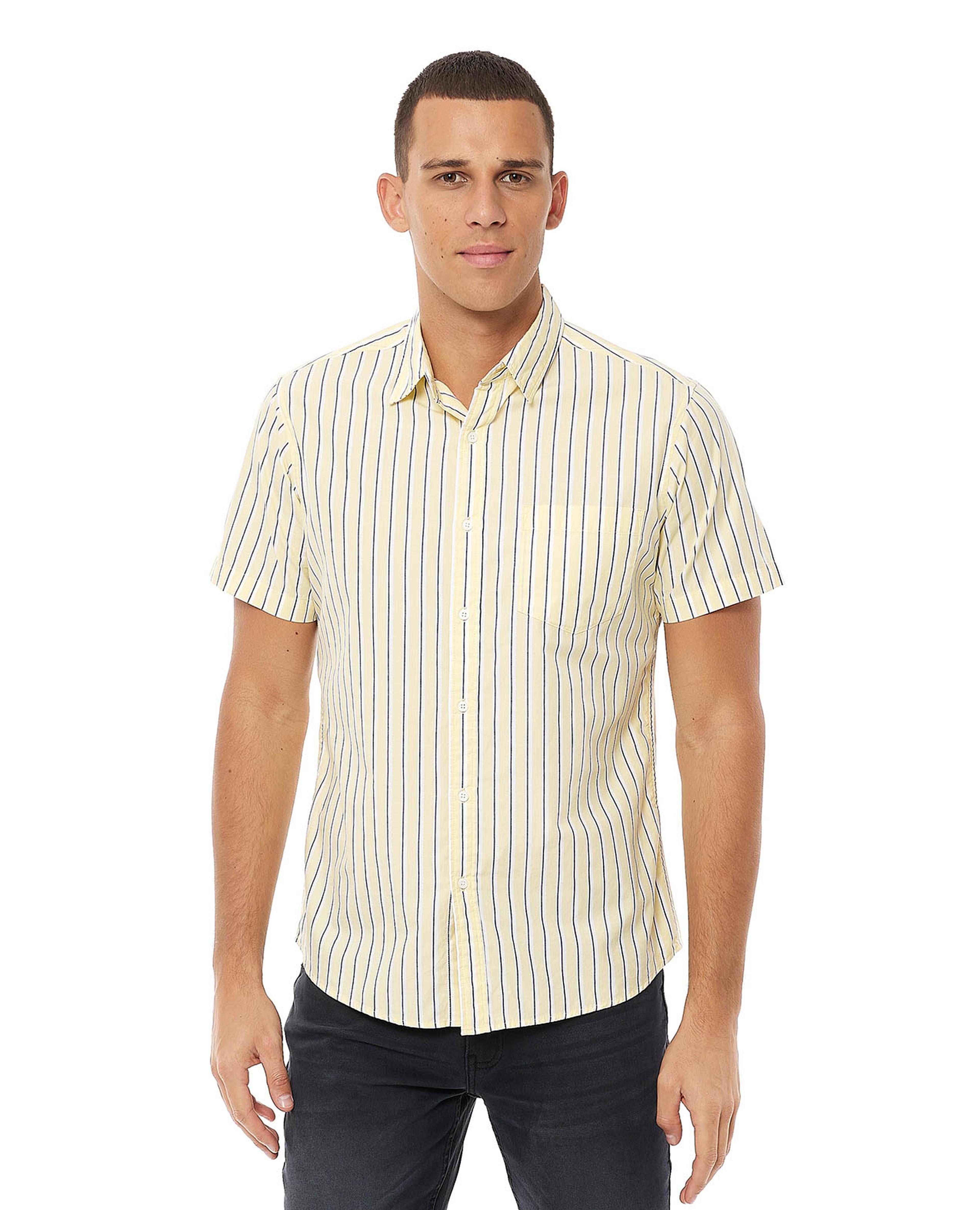 Striped Shirt with Classic Collar and Short Sleeves