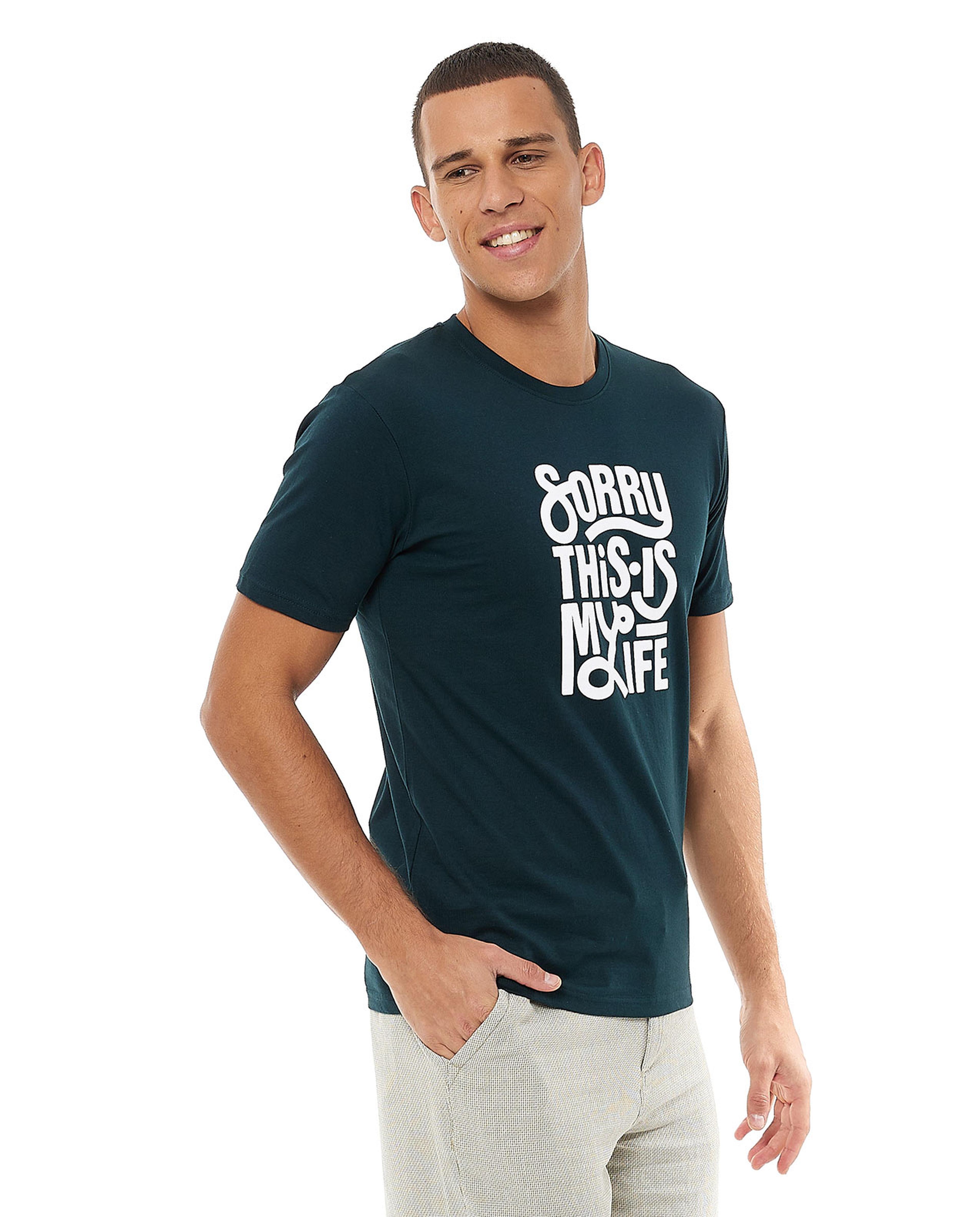 Typography Printed T-Shirt with Crew Neck and Short Sleeves