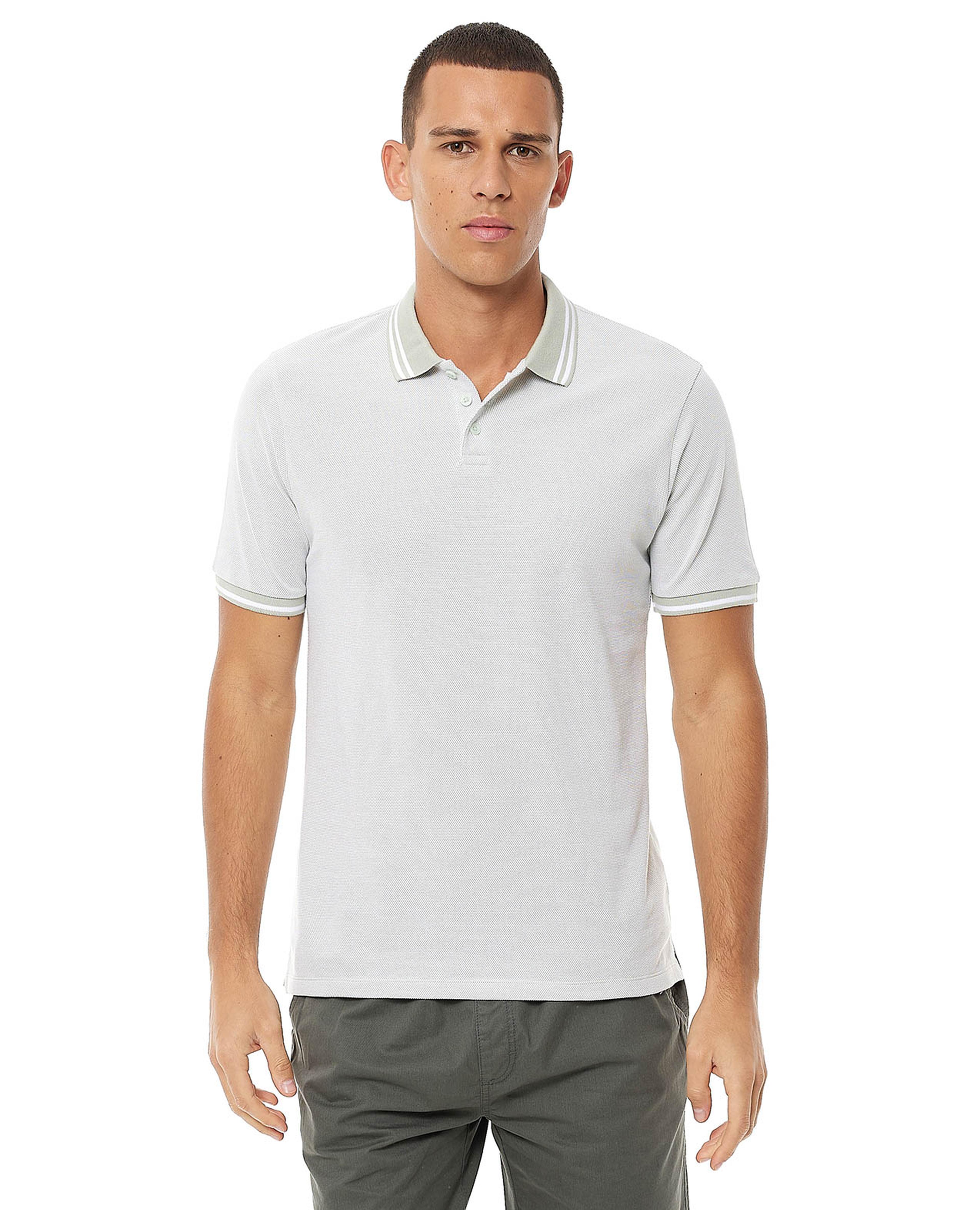 Solid T-Shirt with Polo Collar and Short Sleeves