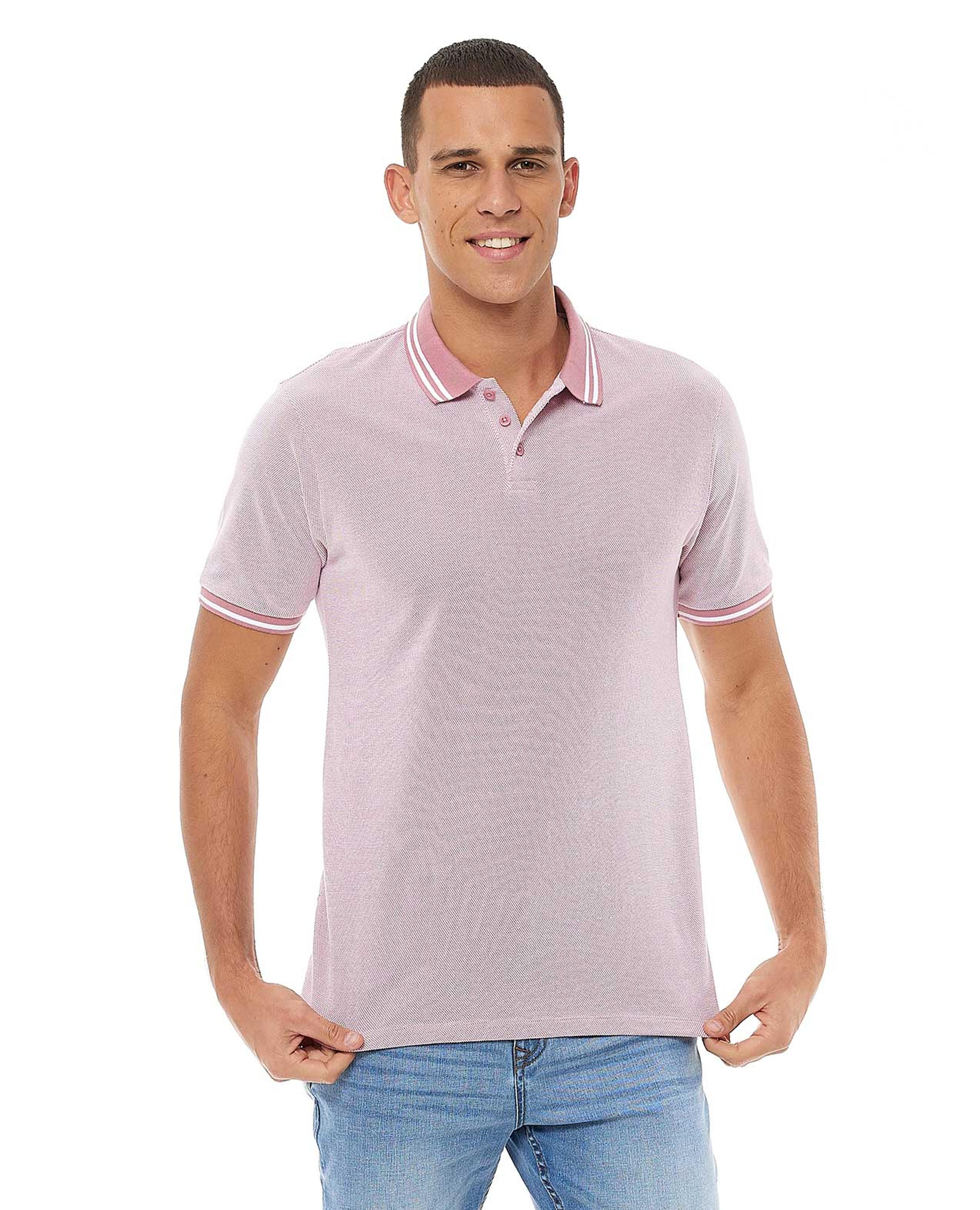 Solid T-Shirt with Polo Collar and Short Sleeves