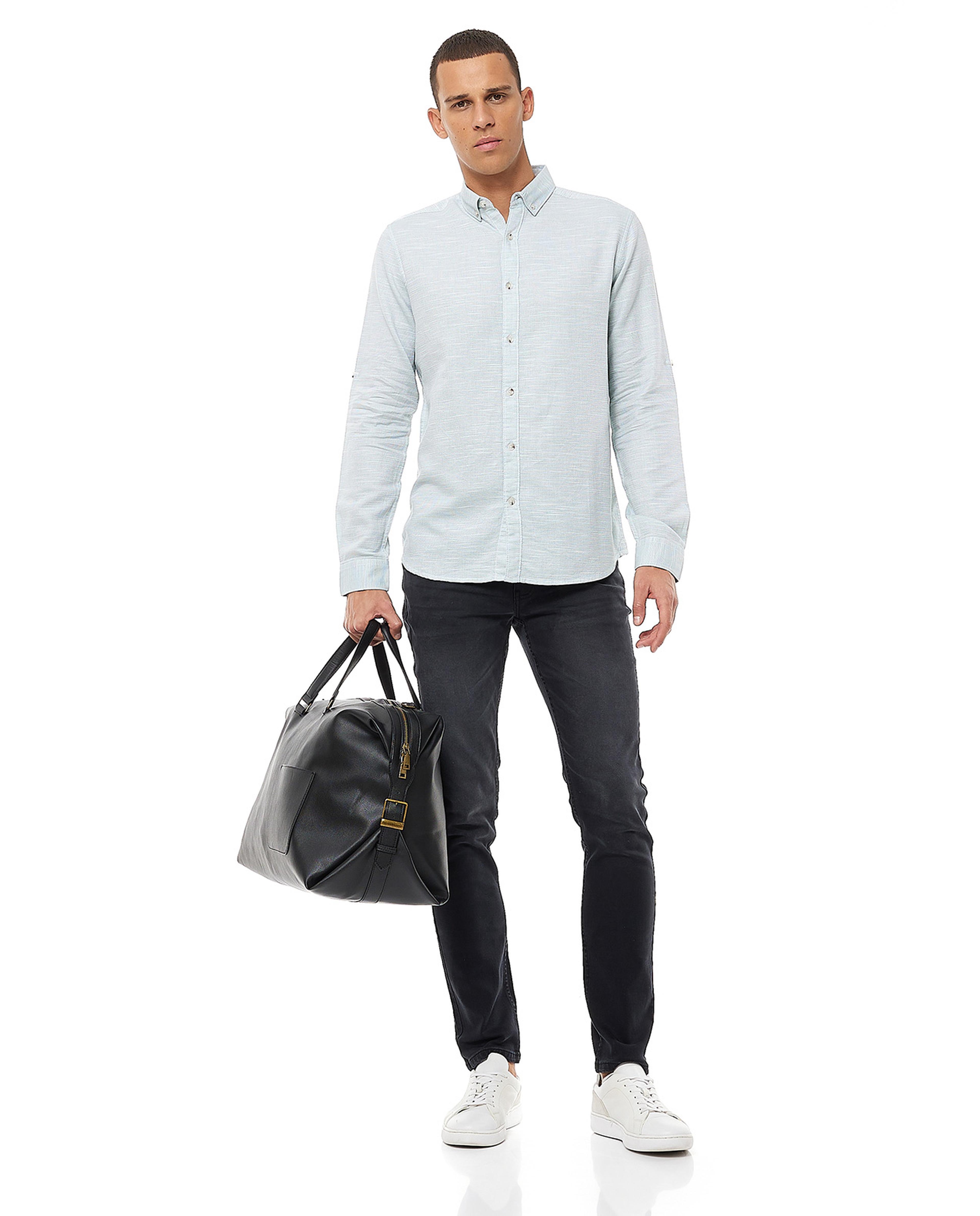 Solid Shirt with Button-Down Collar and Long Sleeves