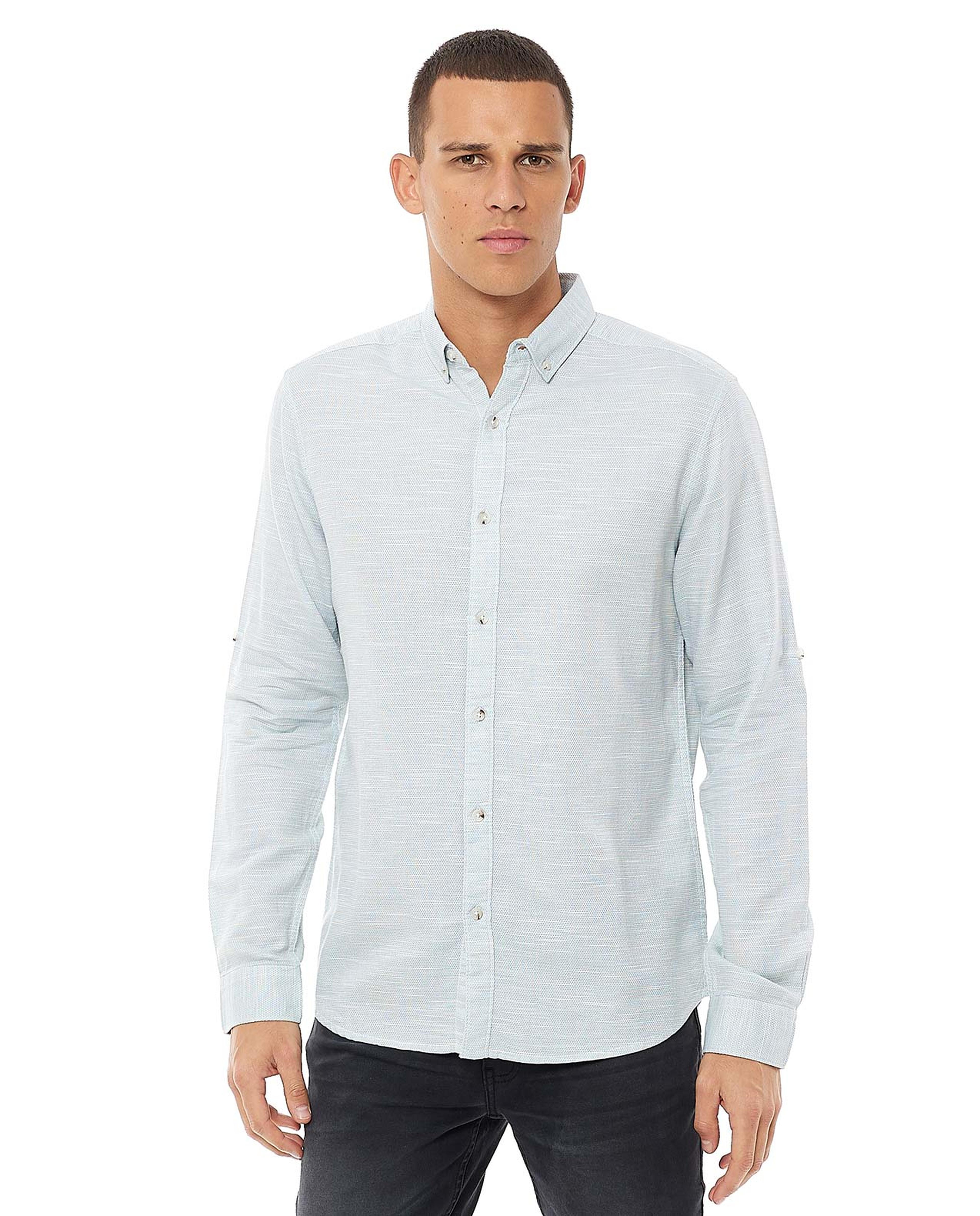 Solid Shirt with Button-Down Collar and Long Sleeves