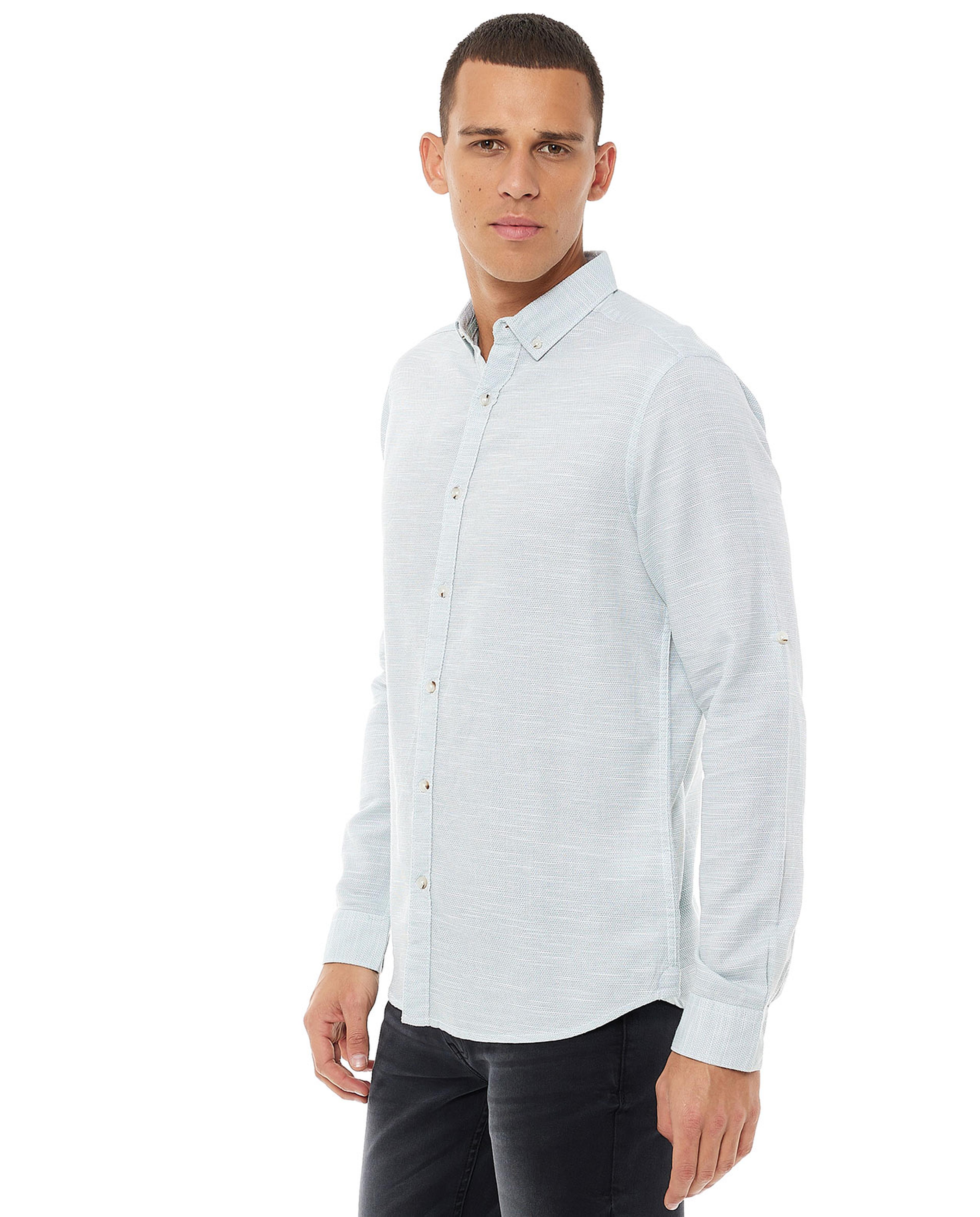 Solid Shirt with Button-Down Collar and Long Sleeves