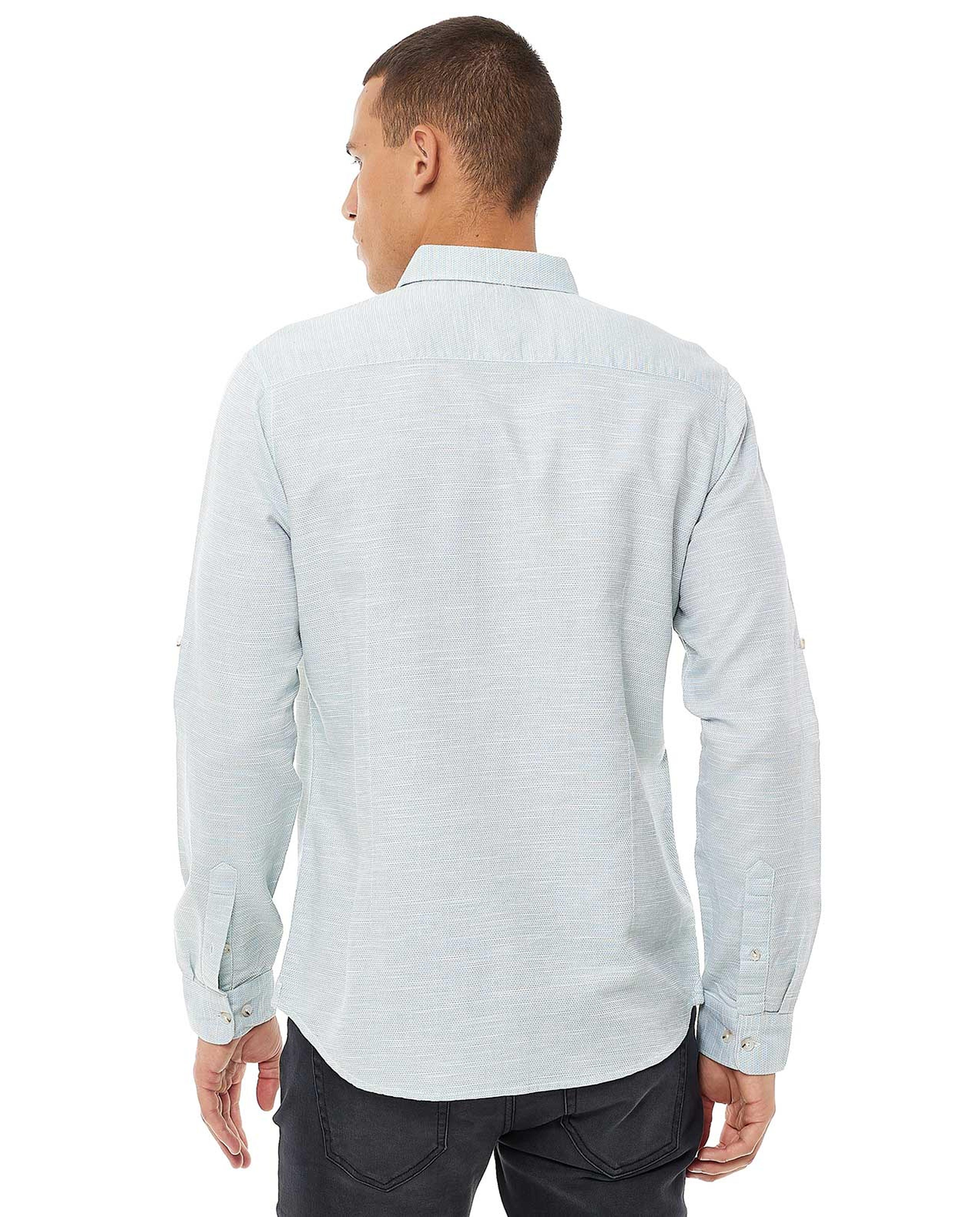 Solid Shirt with Button-Down Collar and Long Sleeves