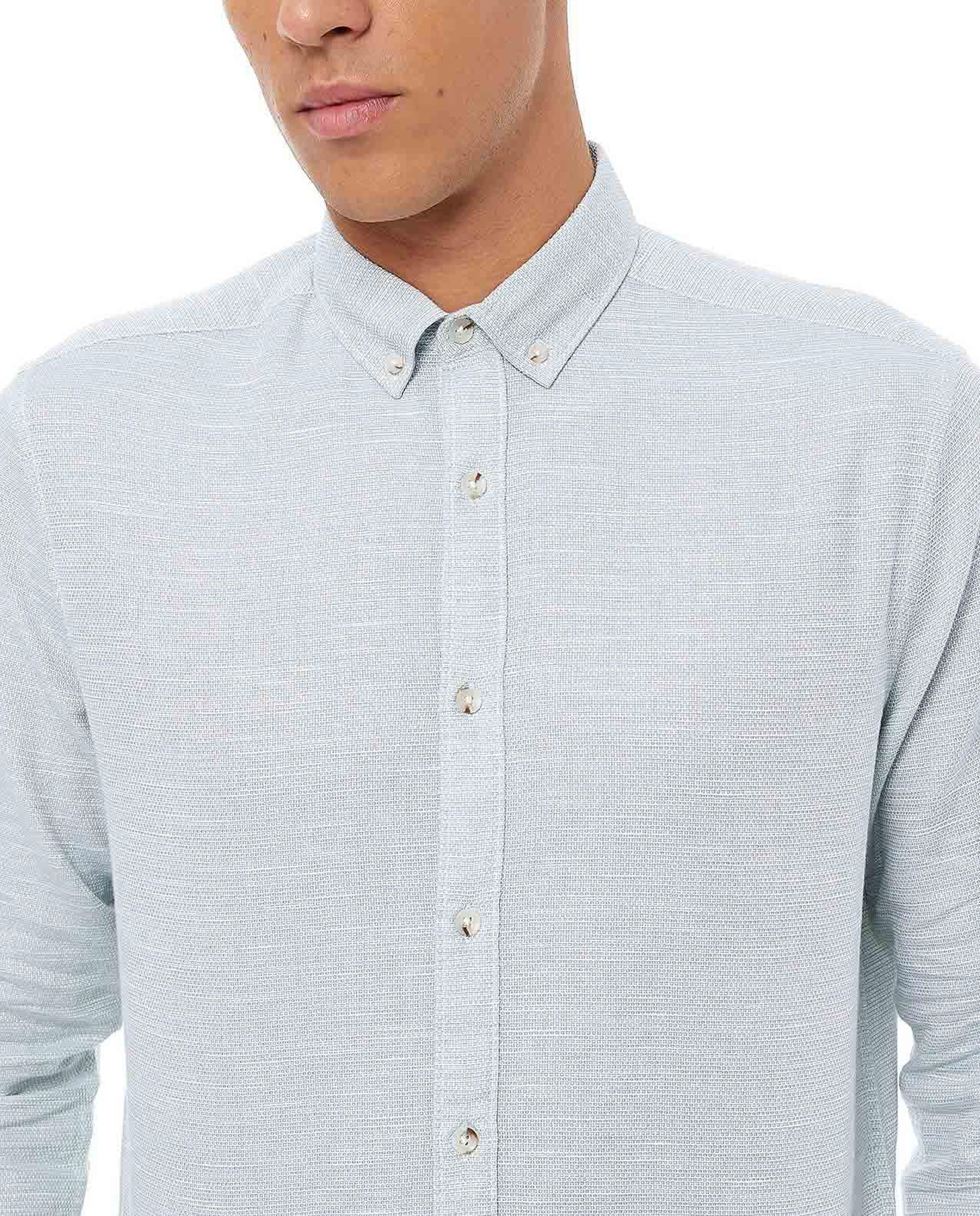 Solid Shirt with Button-Down Collar and Long Sleeves