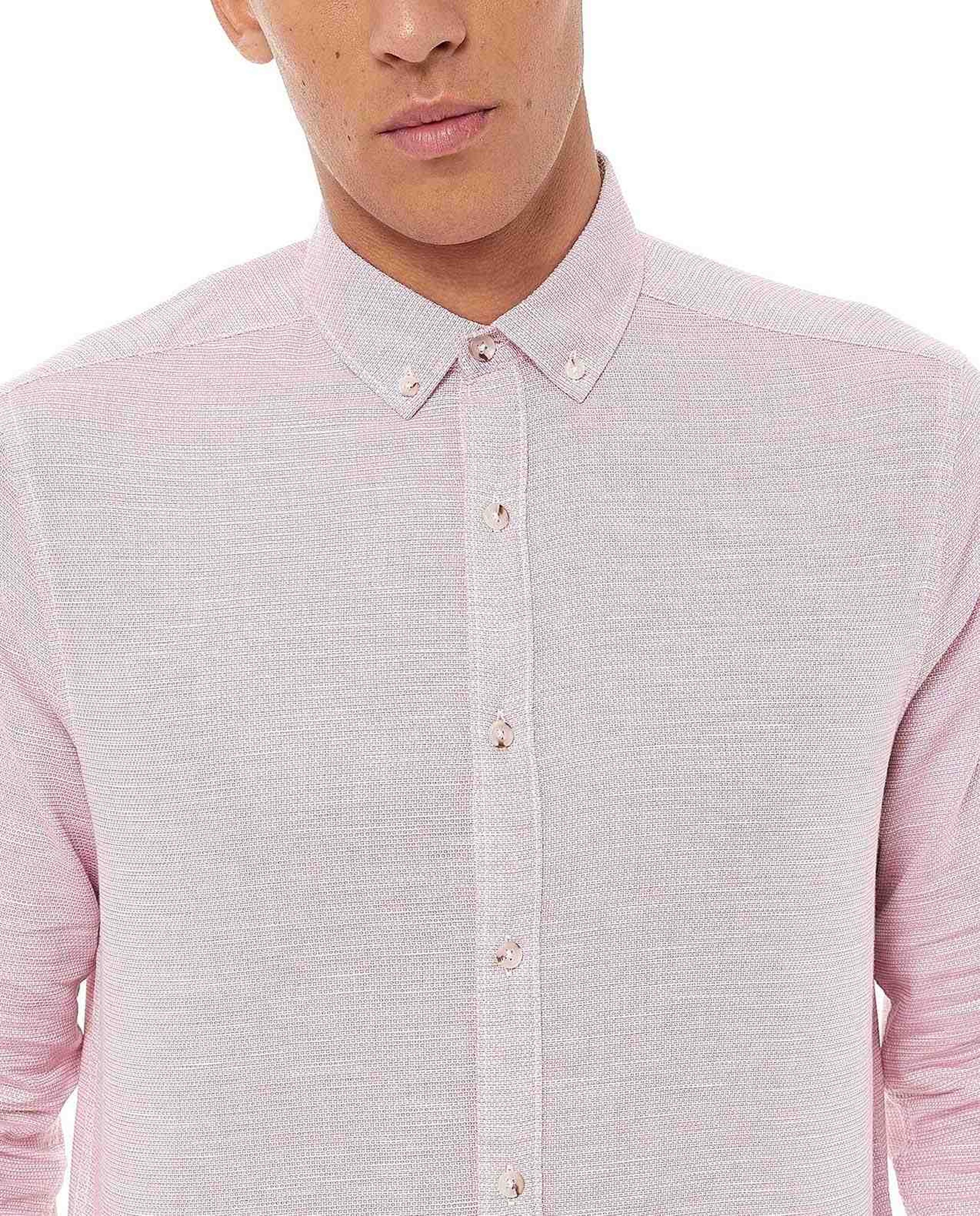 Solid Shirt with Button-Down Collar and Long Sleeves