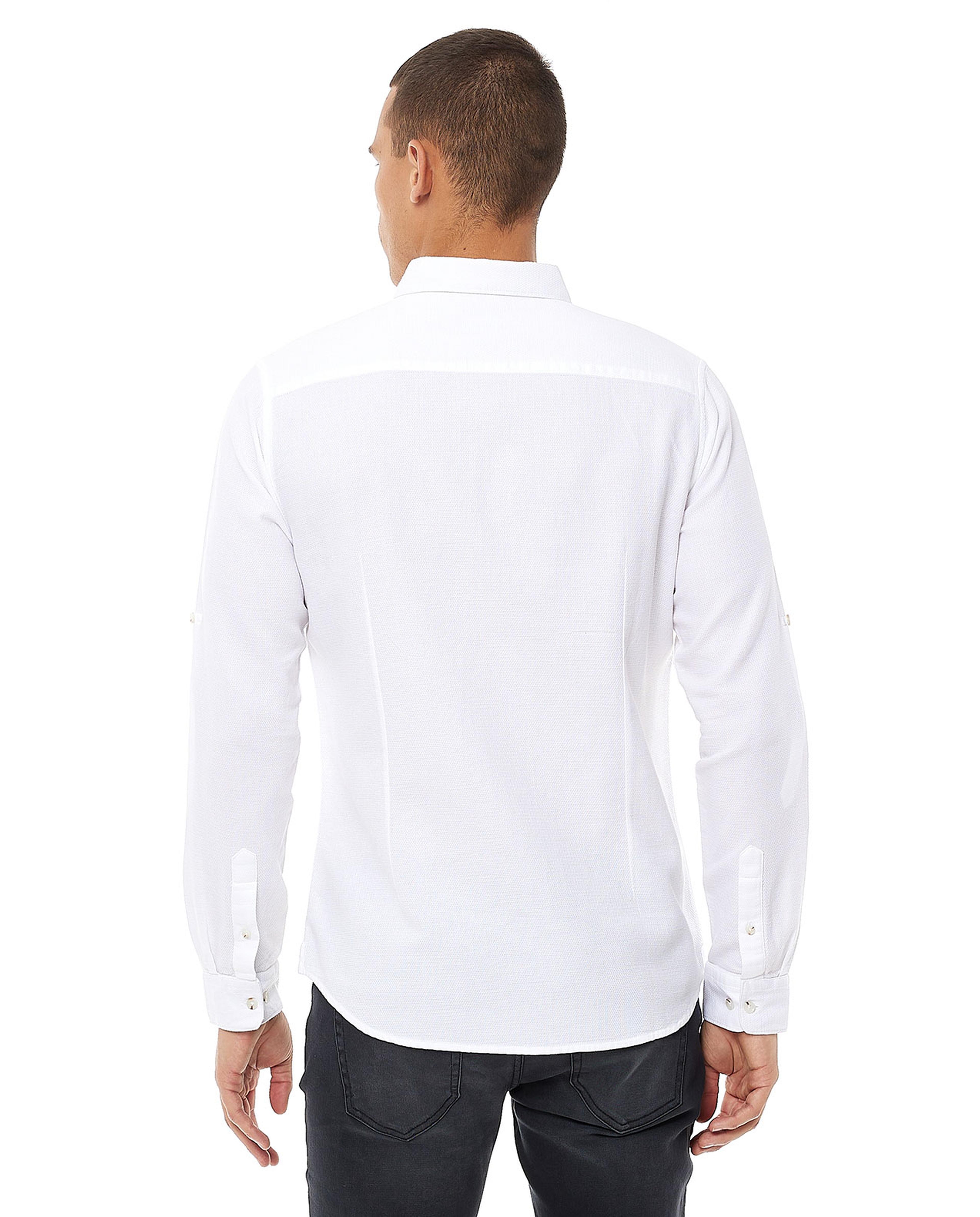 Solid Shirt with Button-Down Collar and Long Sleeves