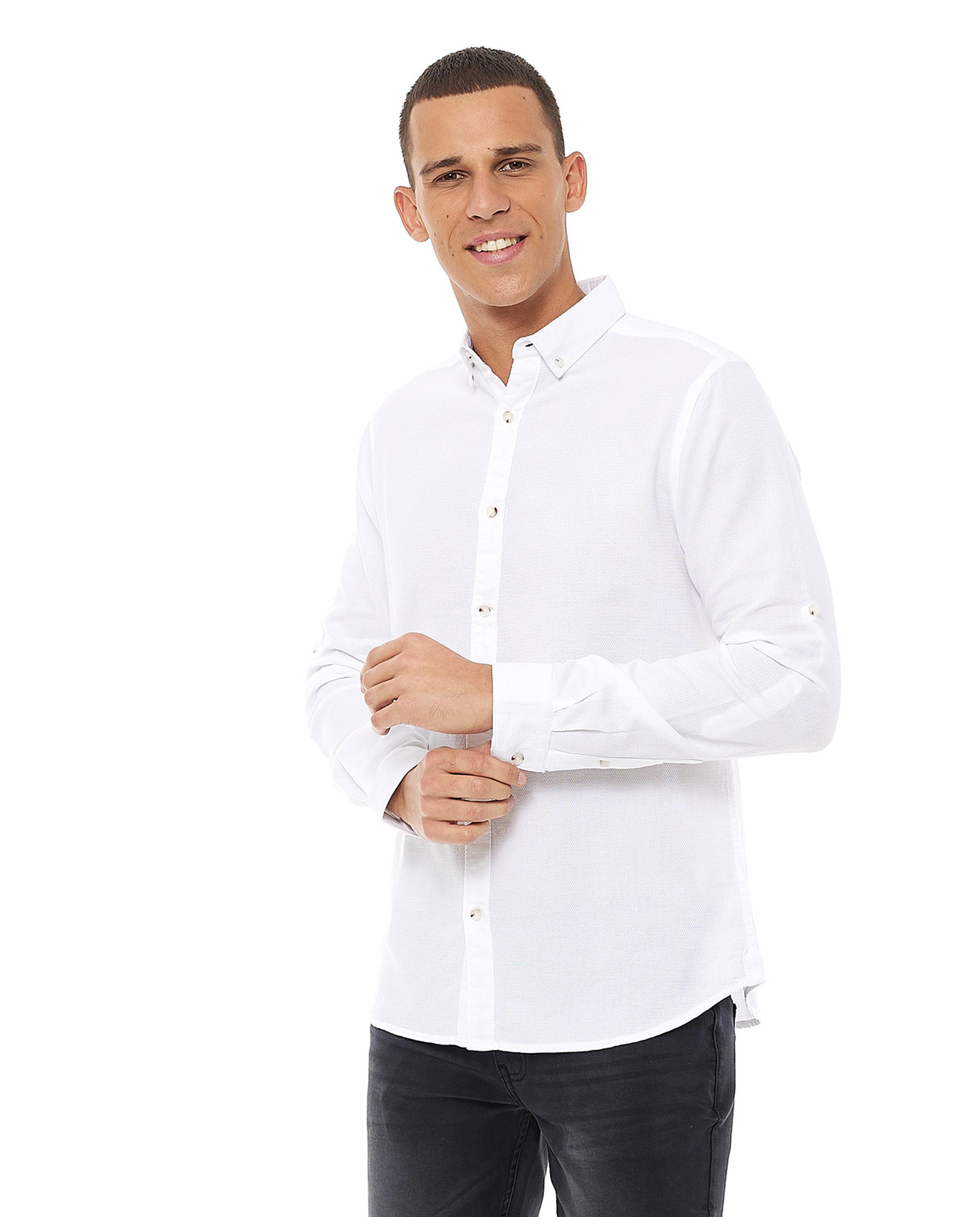 Solid Shirt with Button-Down Collar and Long Sleeves