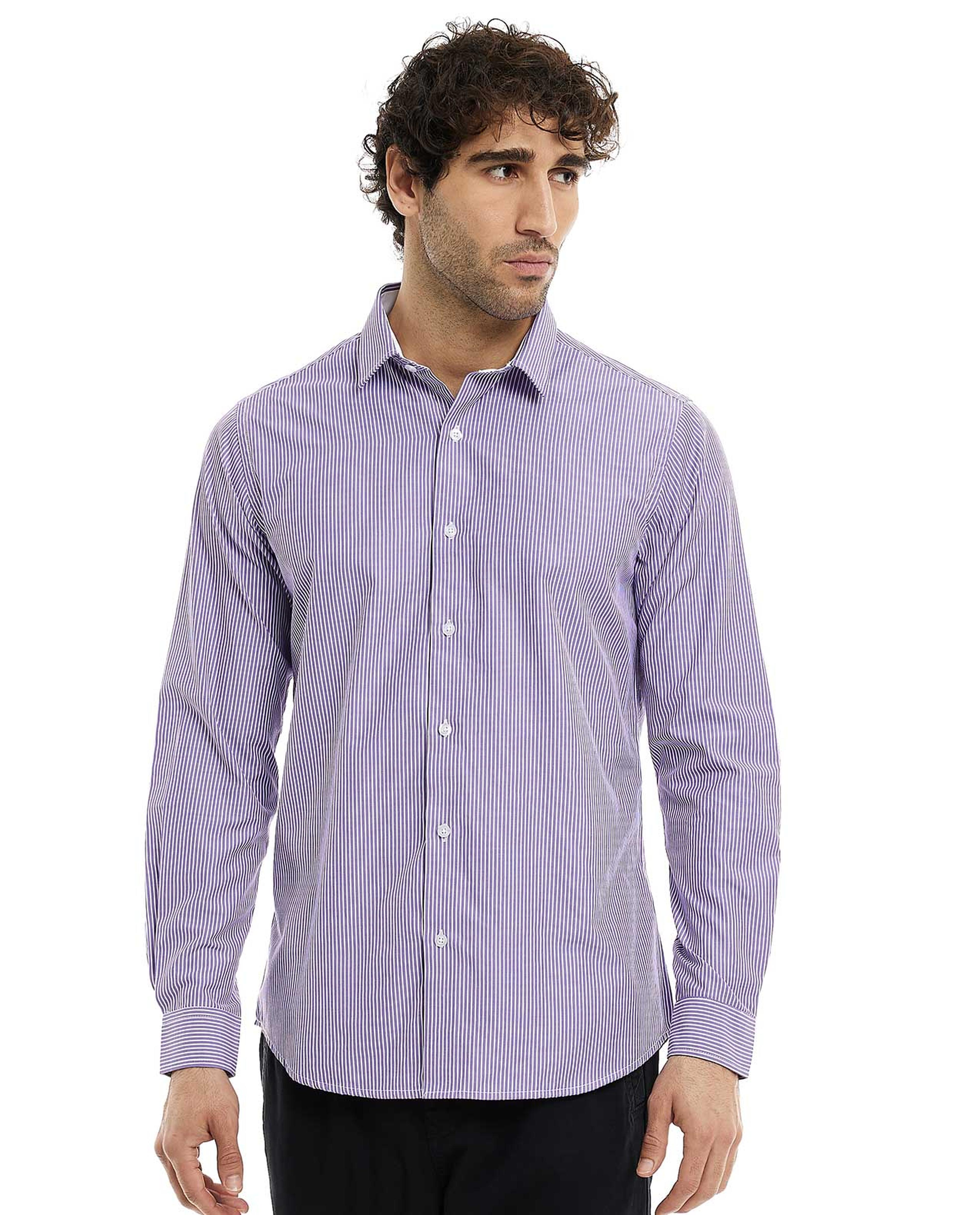 Solid Shirt with Classic Collar and Long Sleeves