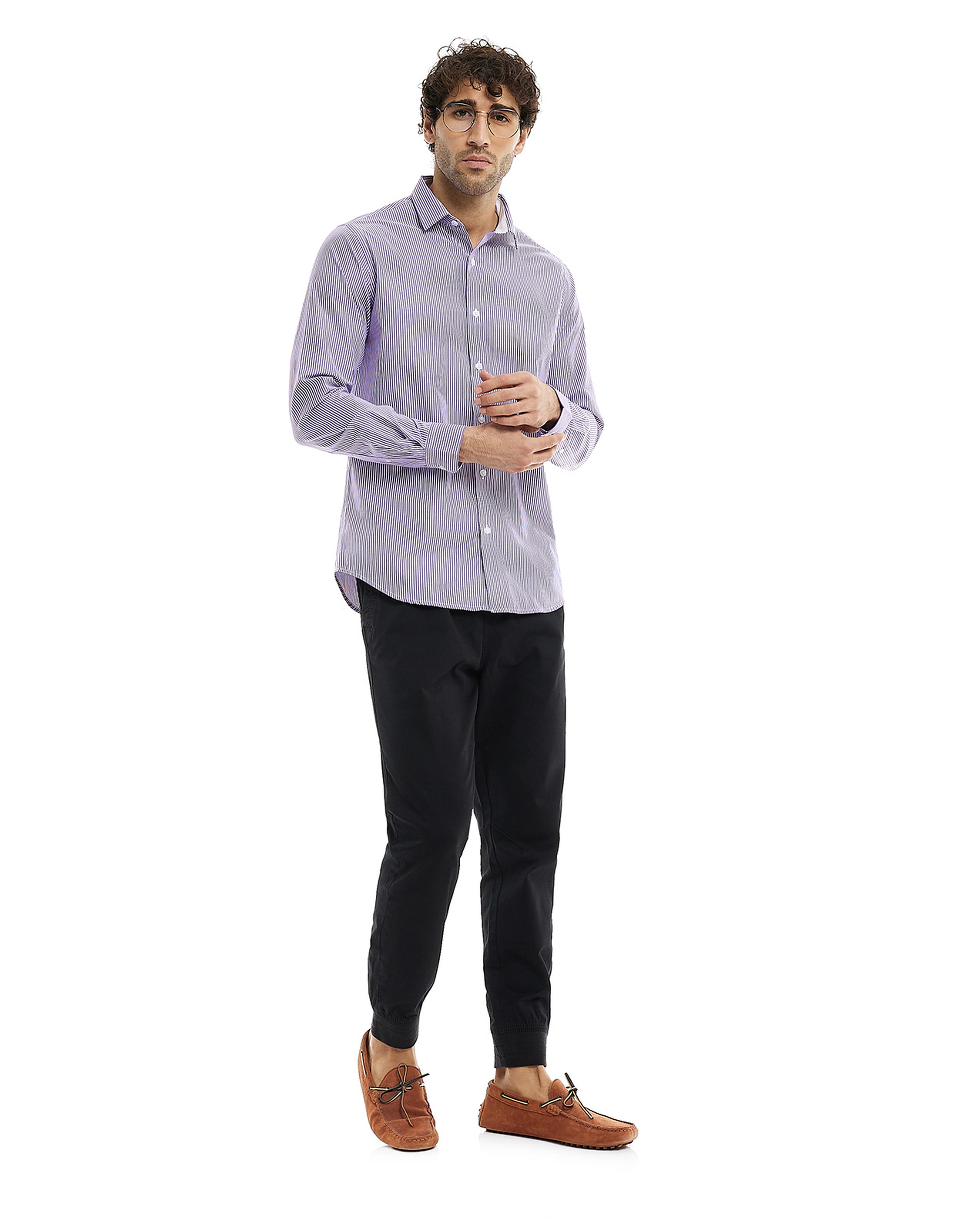 Solid Shirt with Classic Collar and Long Sleeves