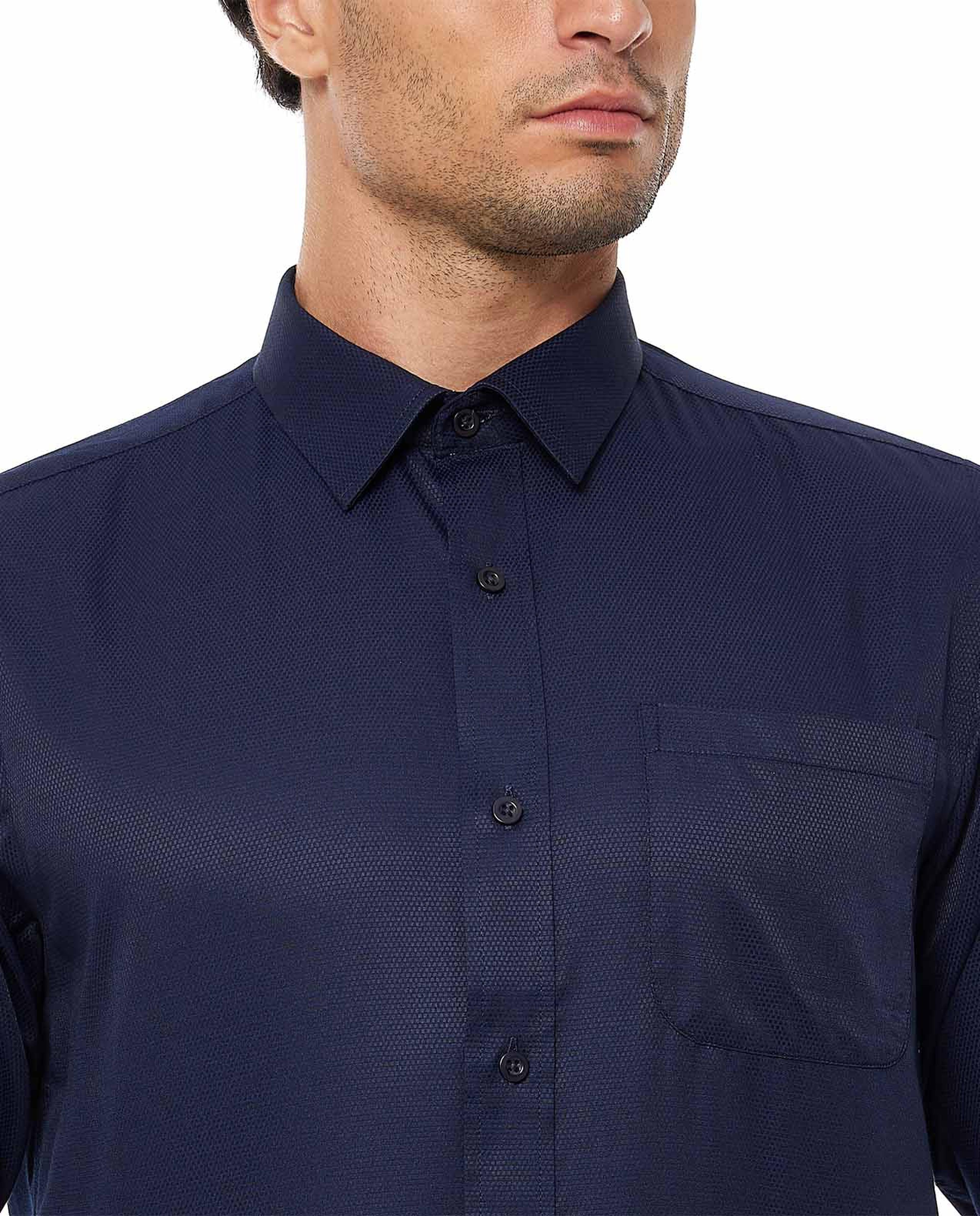 Solid Shirt with Classic Collar and Long Sleeves