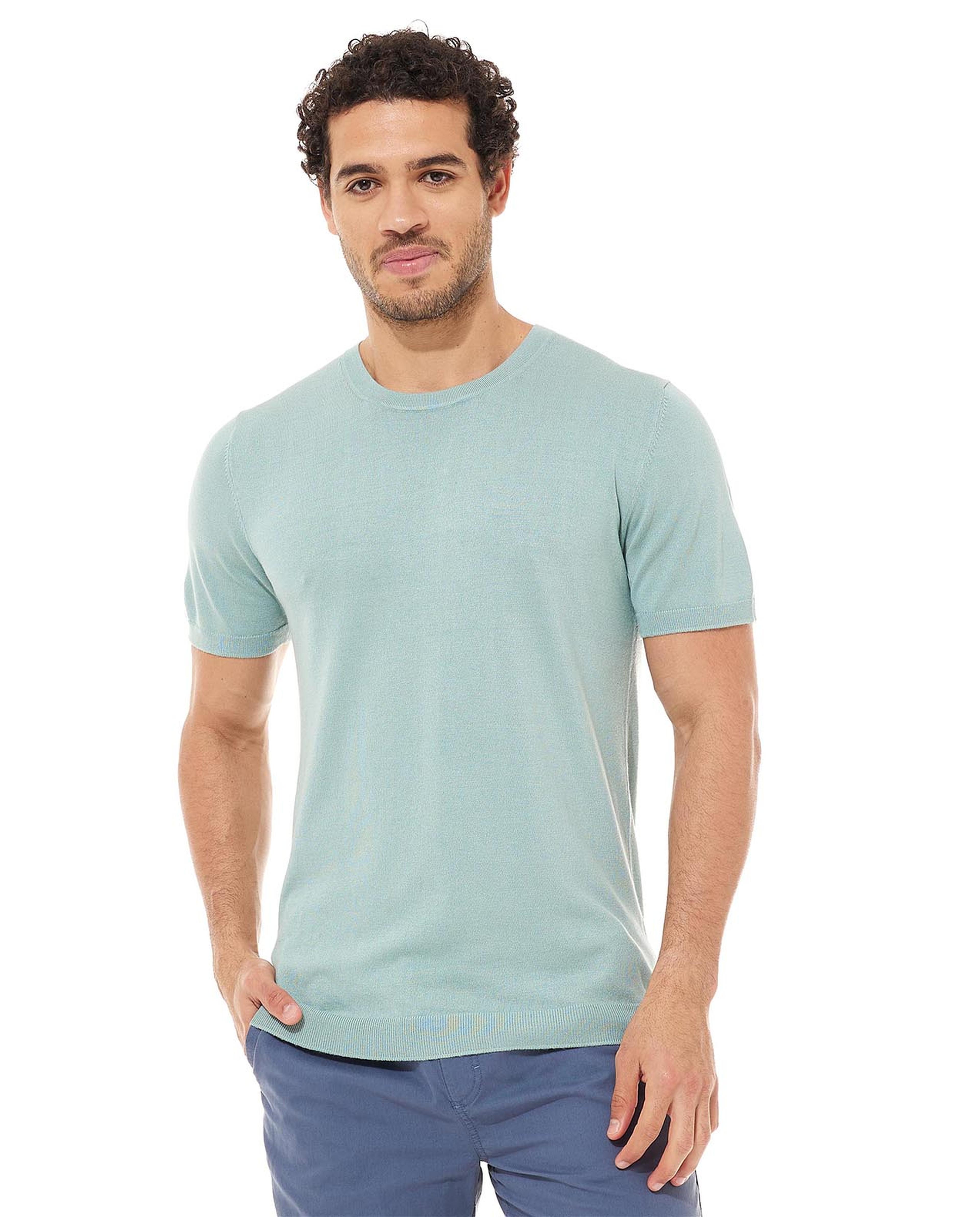 Solid T-Shirt with Crew Neck and Short Sleeves