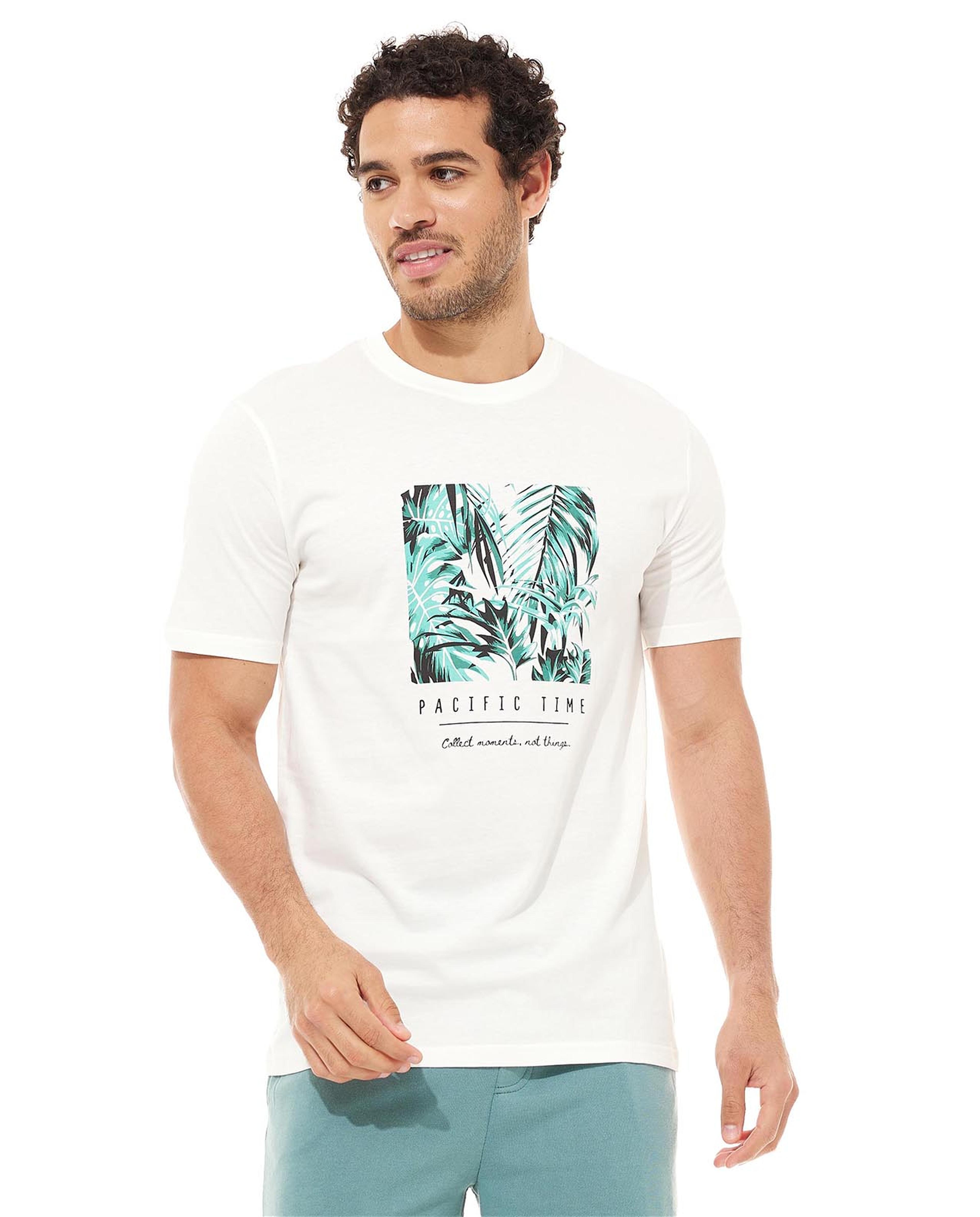 Graphic Print T-Shirt with Crew Neck and Short Sleeves