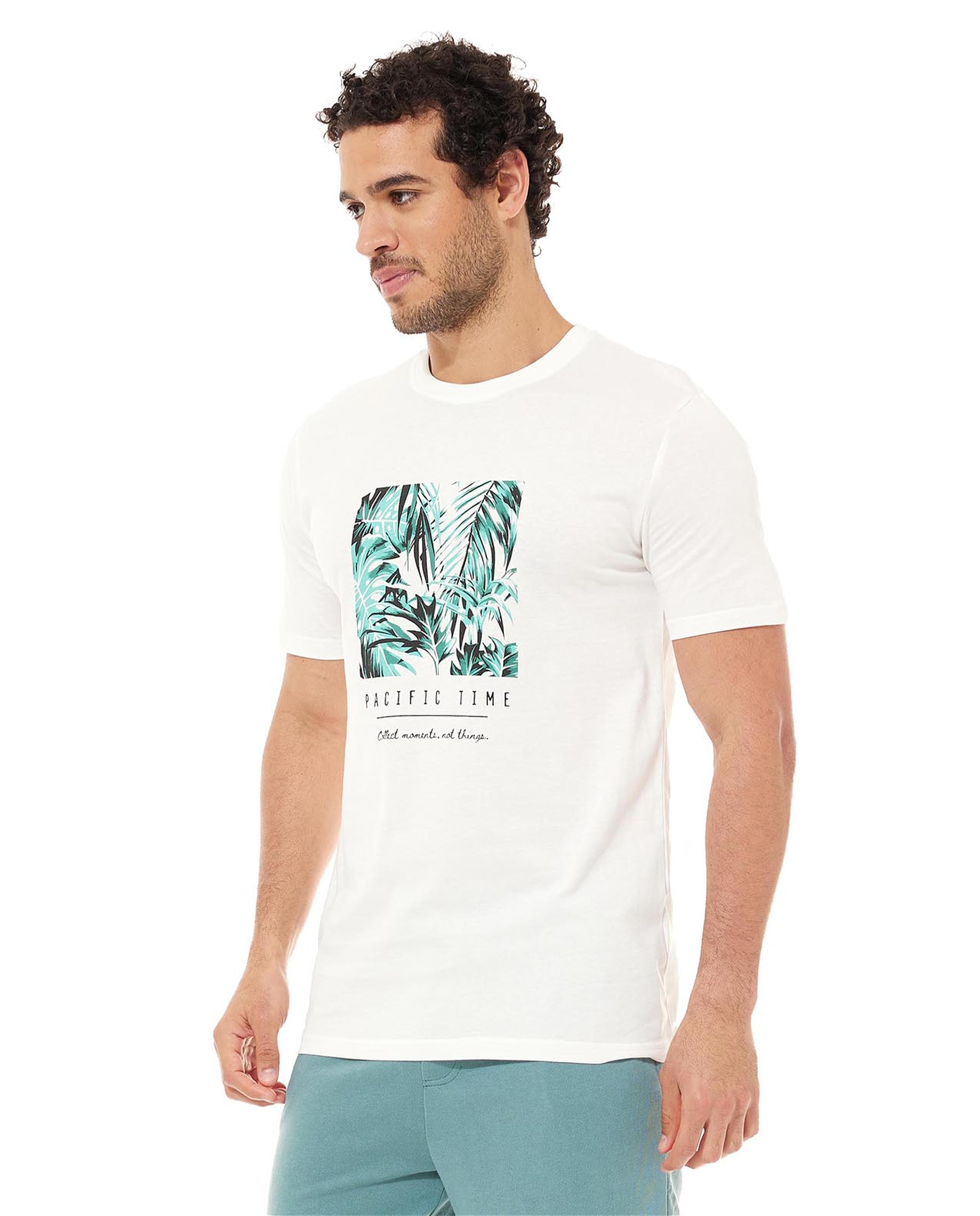 Graphic Print T-Shirt with Crew Neck and Short Sleeves