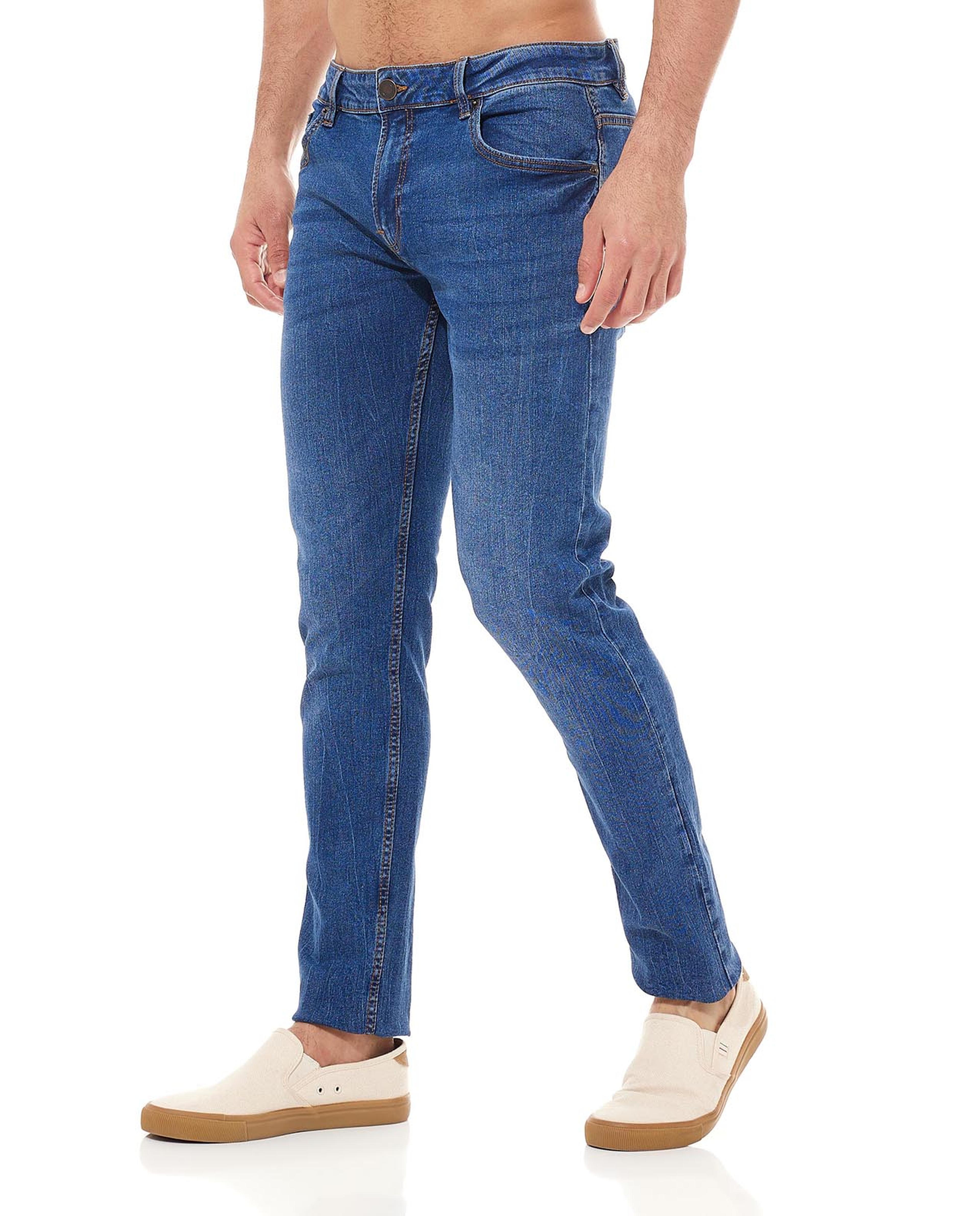 Solid Straight Fit Jeans with Button Closure