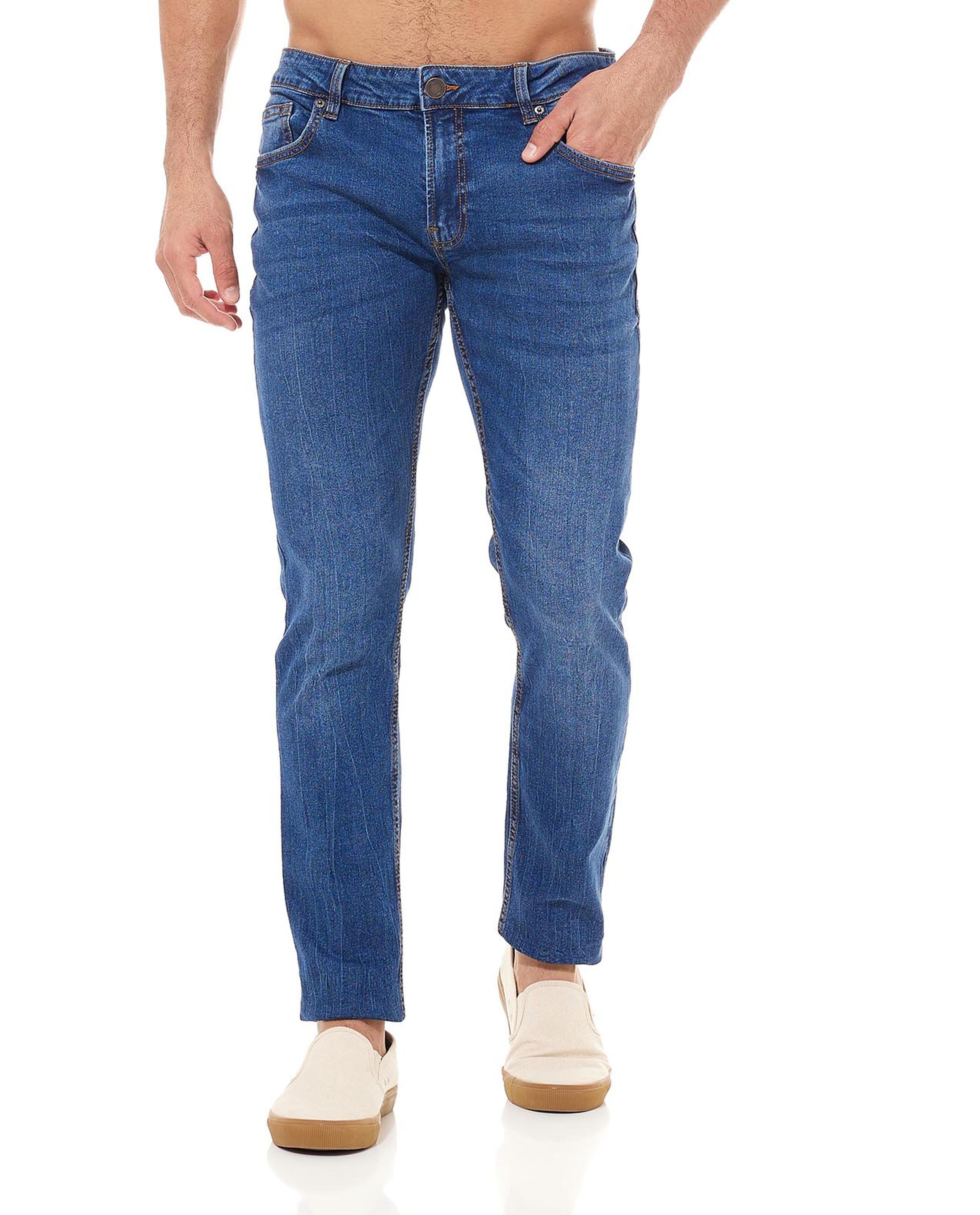 Solid Straight Fit Jeans with Button Closure