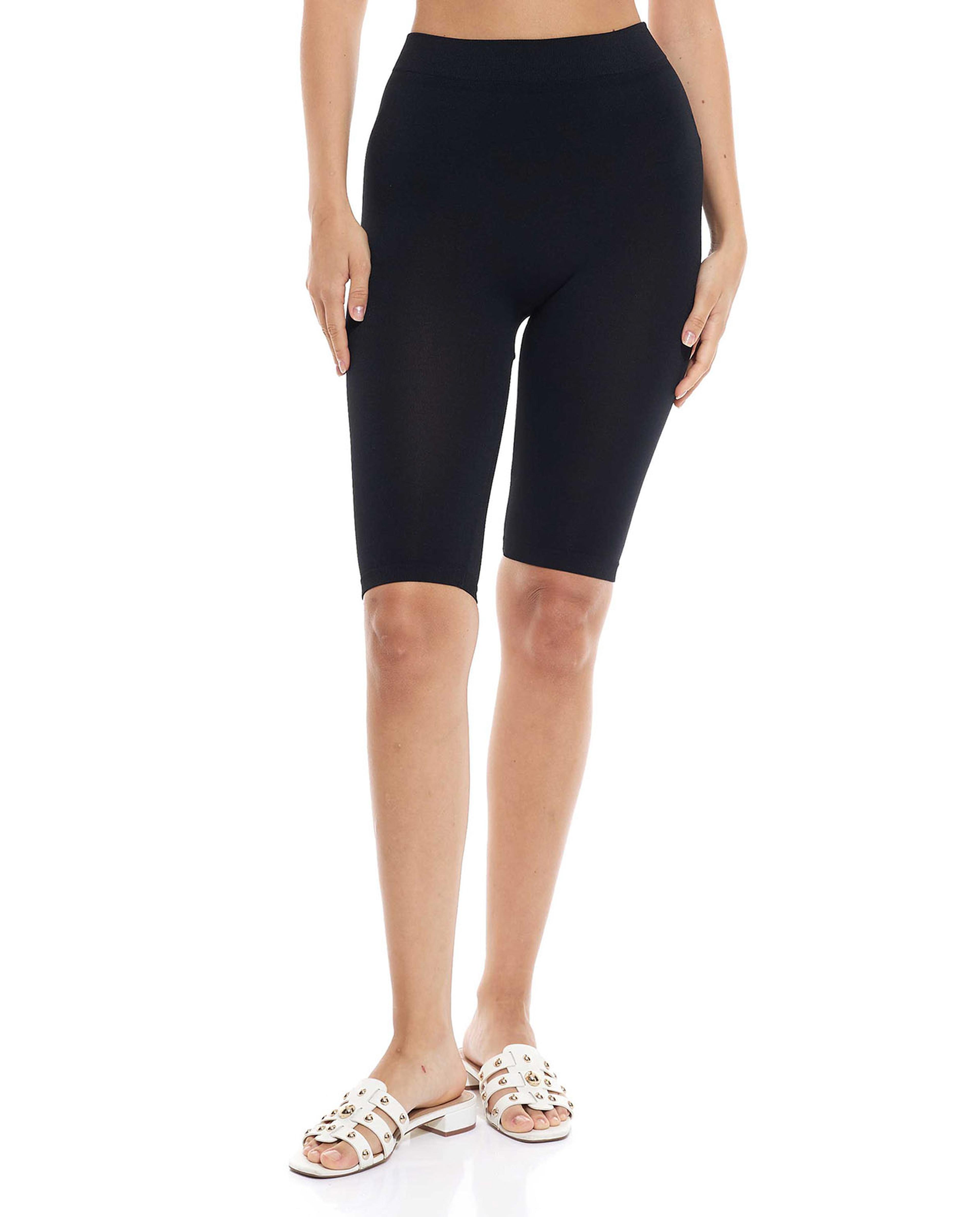 Solid High-Waist Cycling Shorts with Elastic Waist