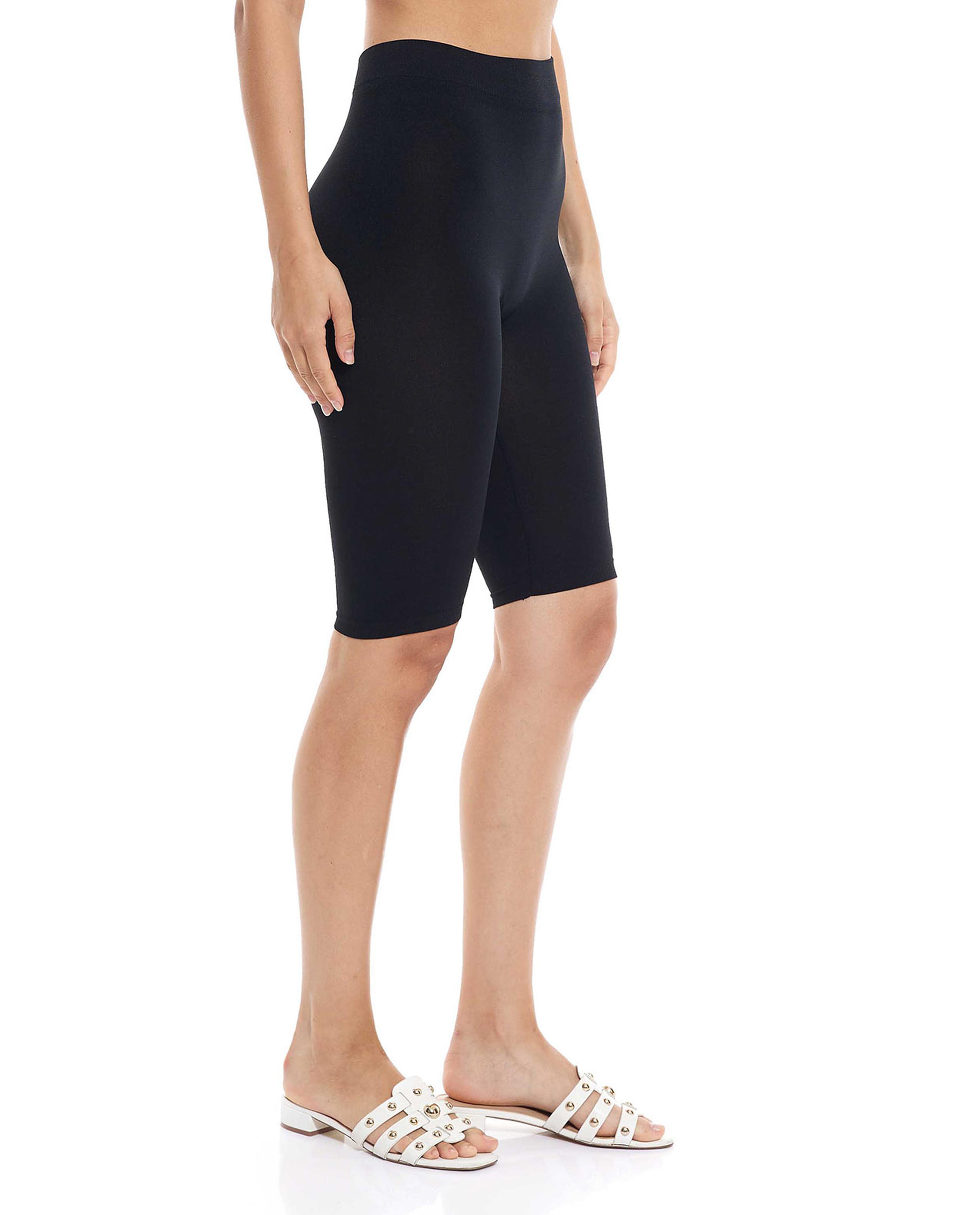 Solid High-Waist Cycling Shorts with Elastic Waist