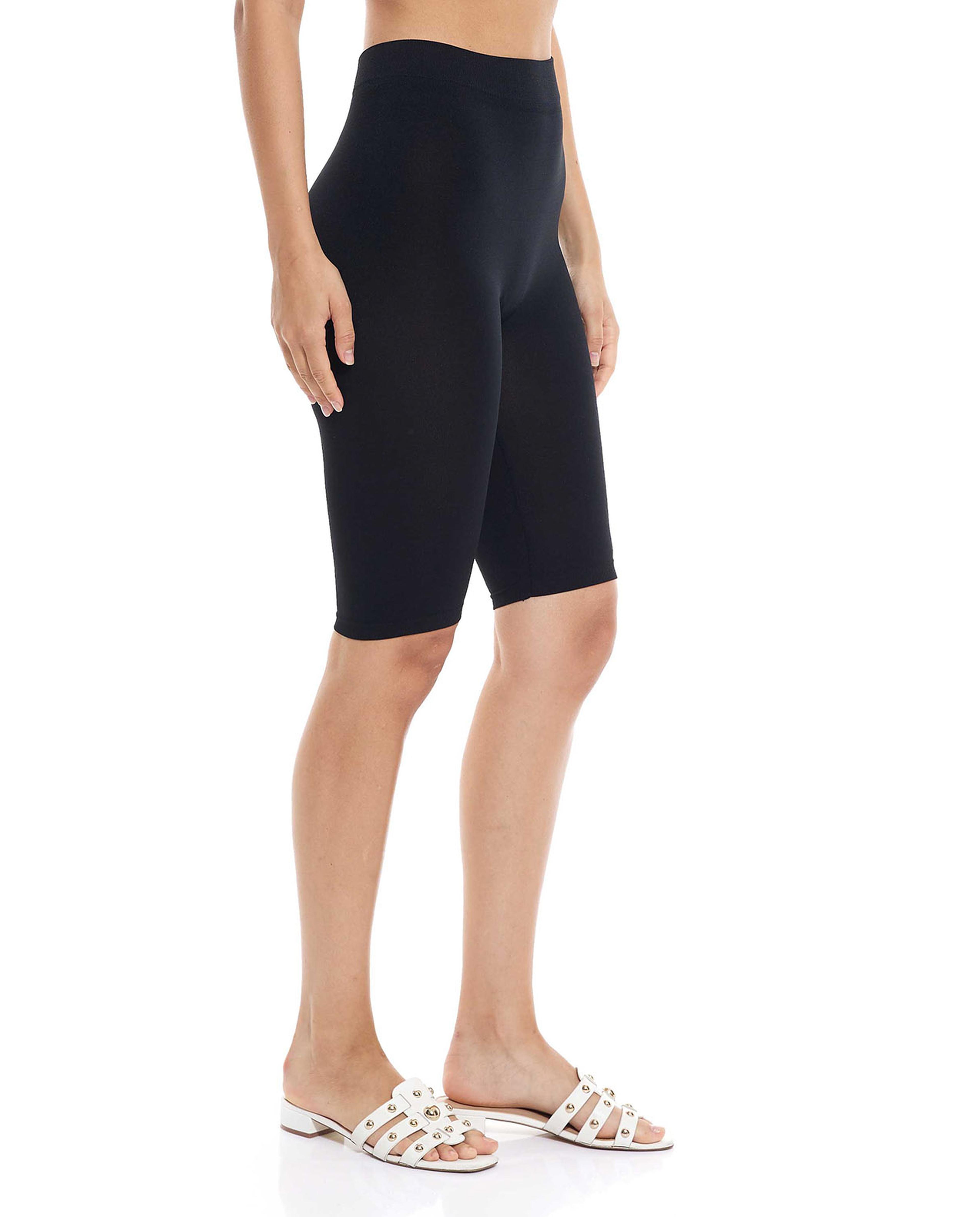 Solid High-Waist Cycling Shorts with Elastic Waist