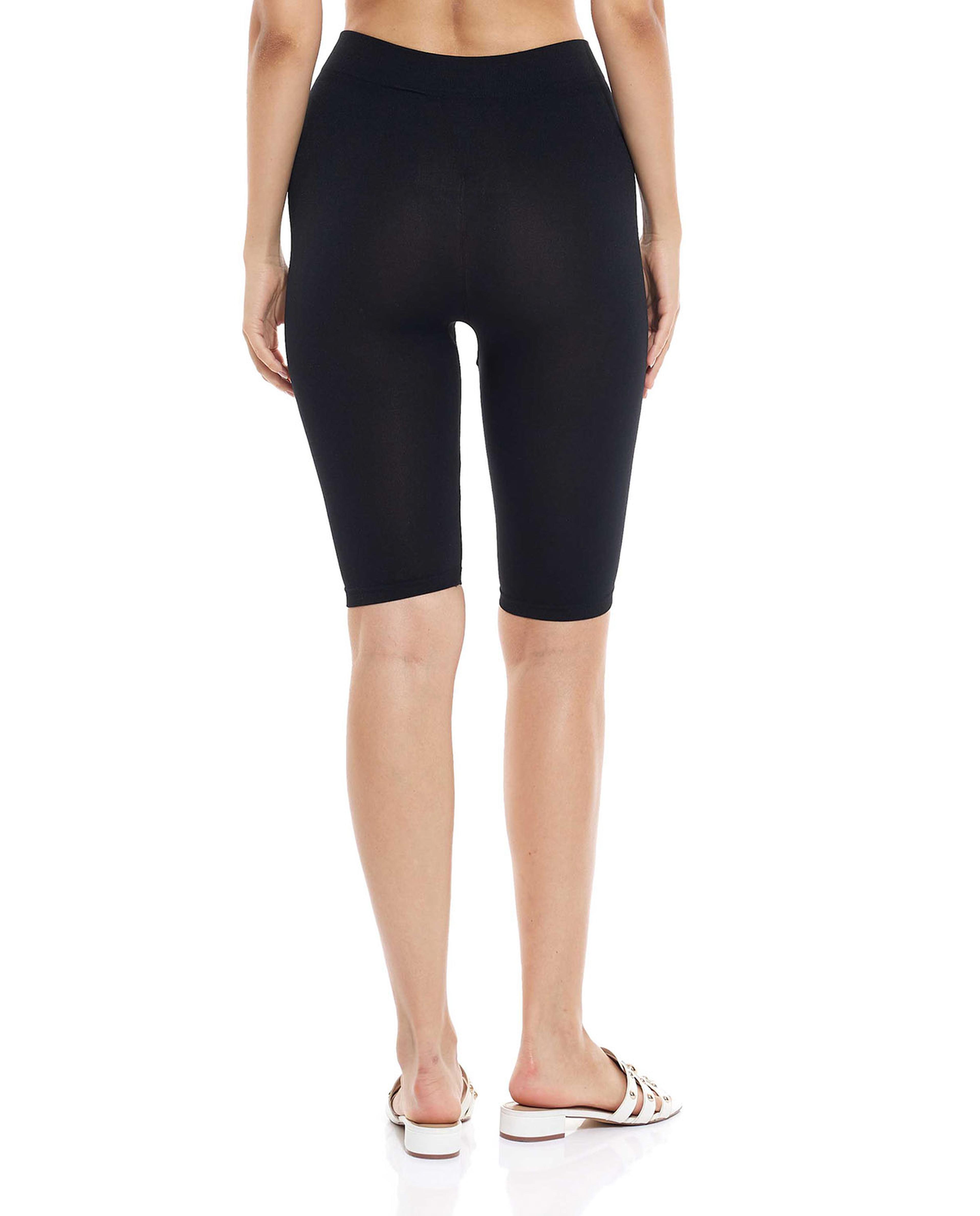 Solid High-Waist Cycling Shorts with Elastic Waist